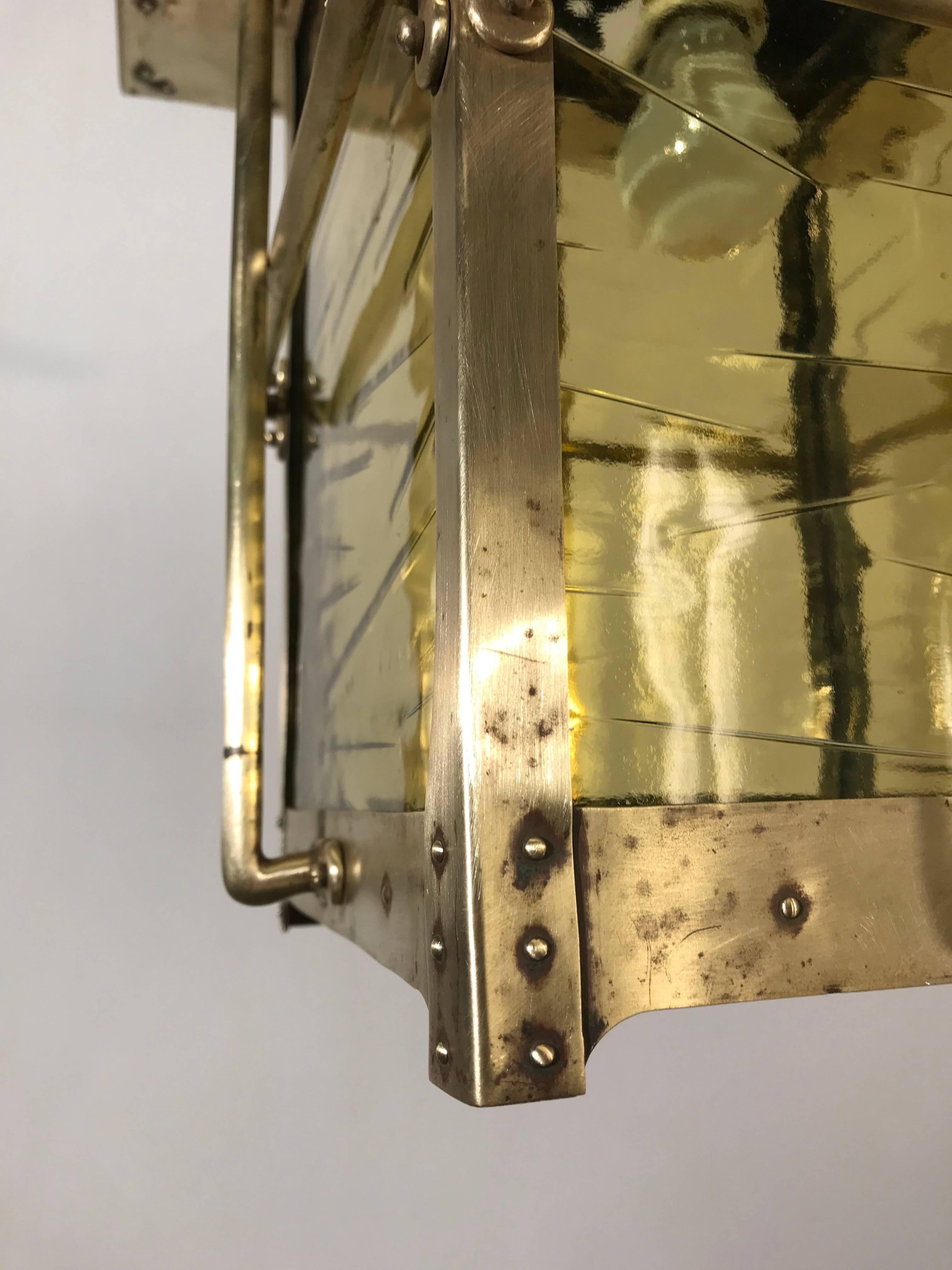 Extra Large Arts & Crafts Brass and Glass Entrance Suspension Light Fixture, 1900s en vente 9
