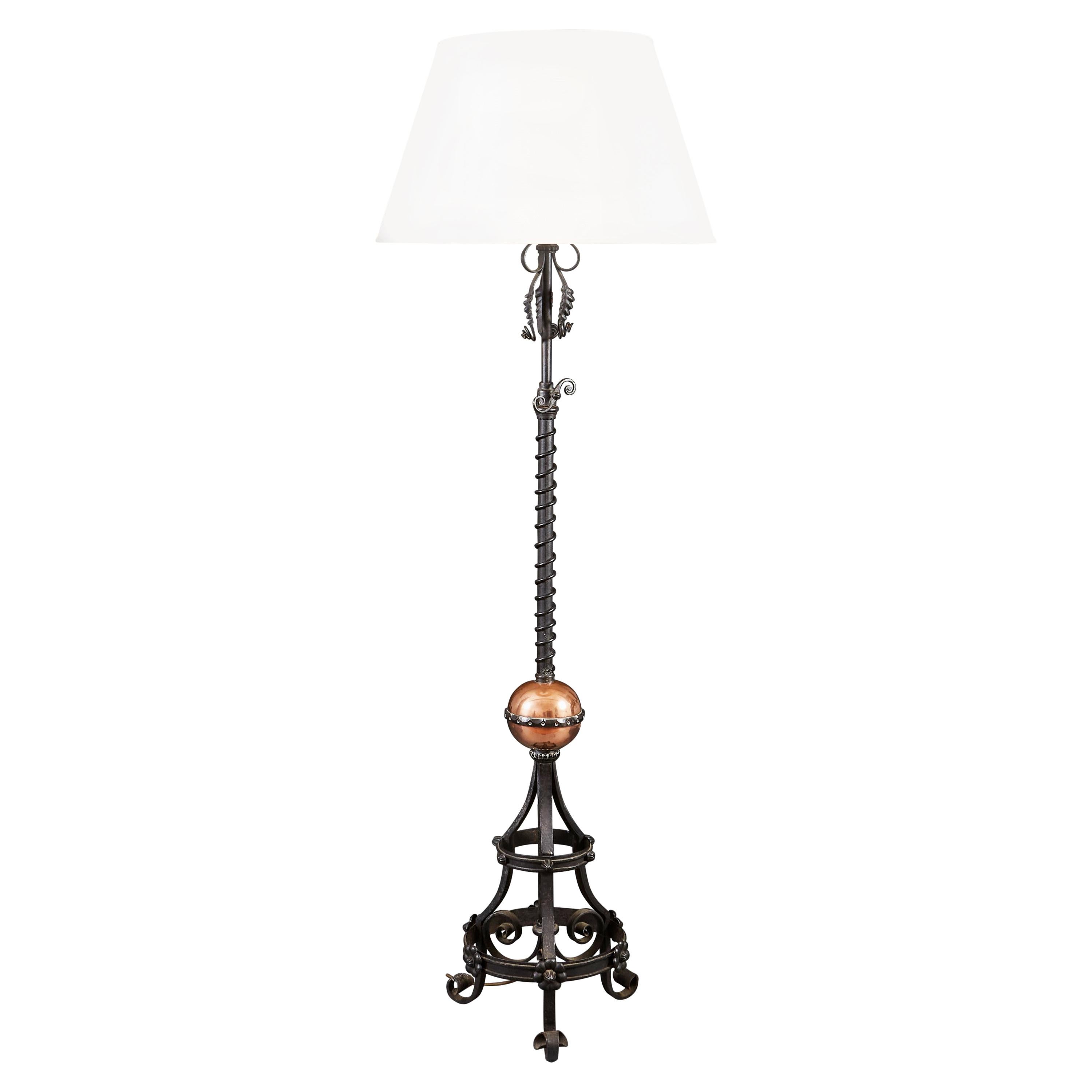 Late 19th Century Arts & Crafts Ebonised Iron Standard Lamp with Tripod Base