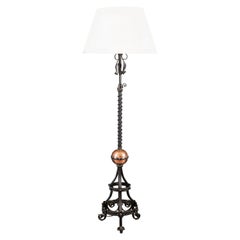 Late 19th Century Arts & Crafts Ebonised Iron Standard Lamp with Tripod Base
