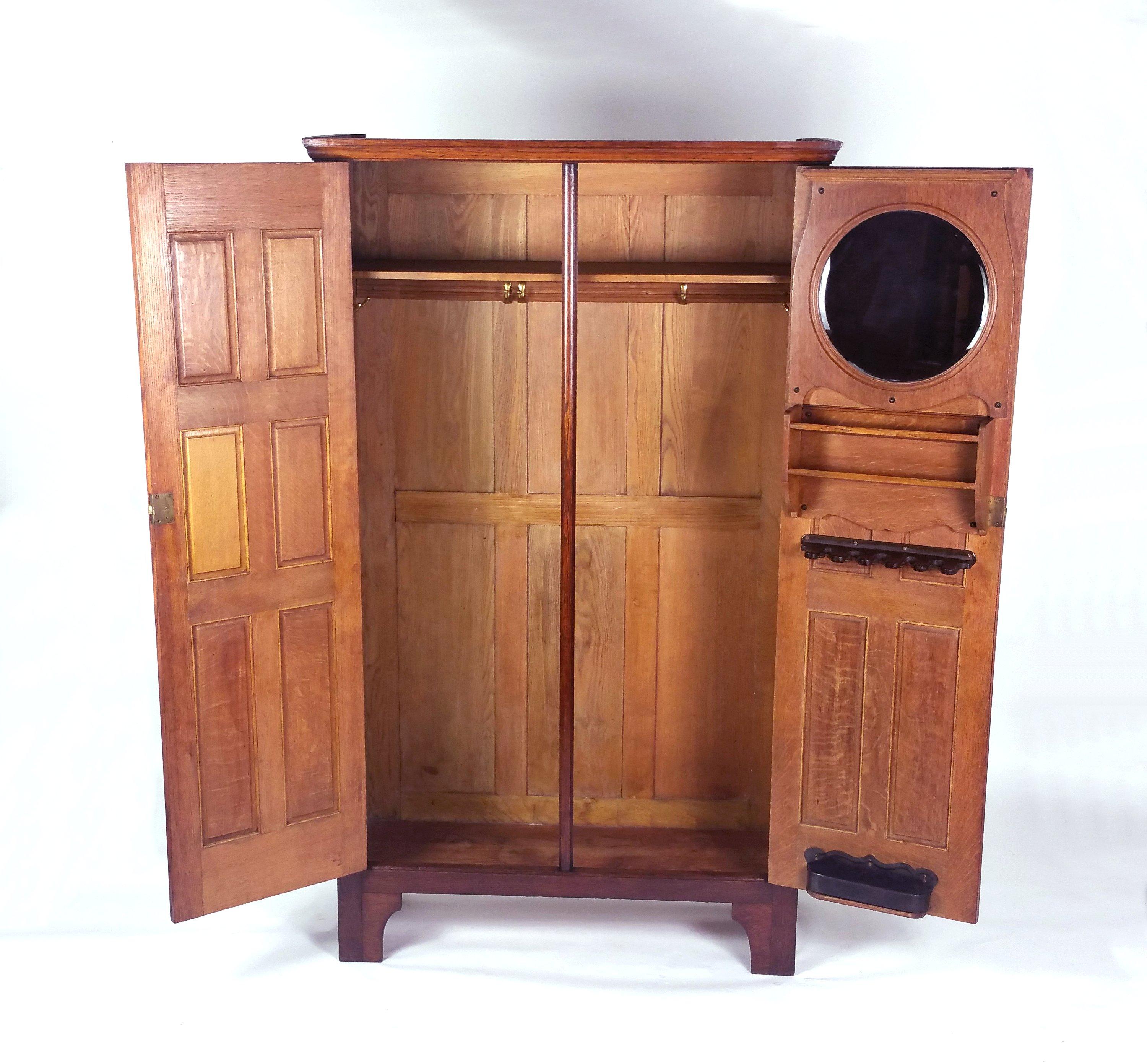 English Late 19th Century Arts & Crafts Two-Door Hall Wardrobe with Ornate Mounts