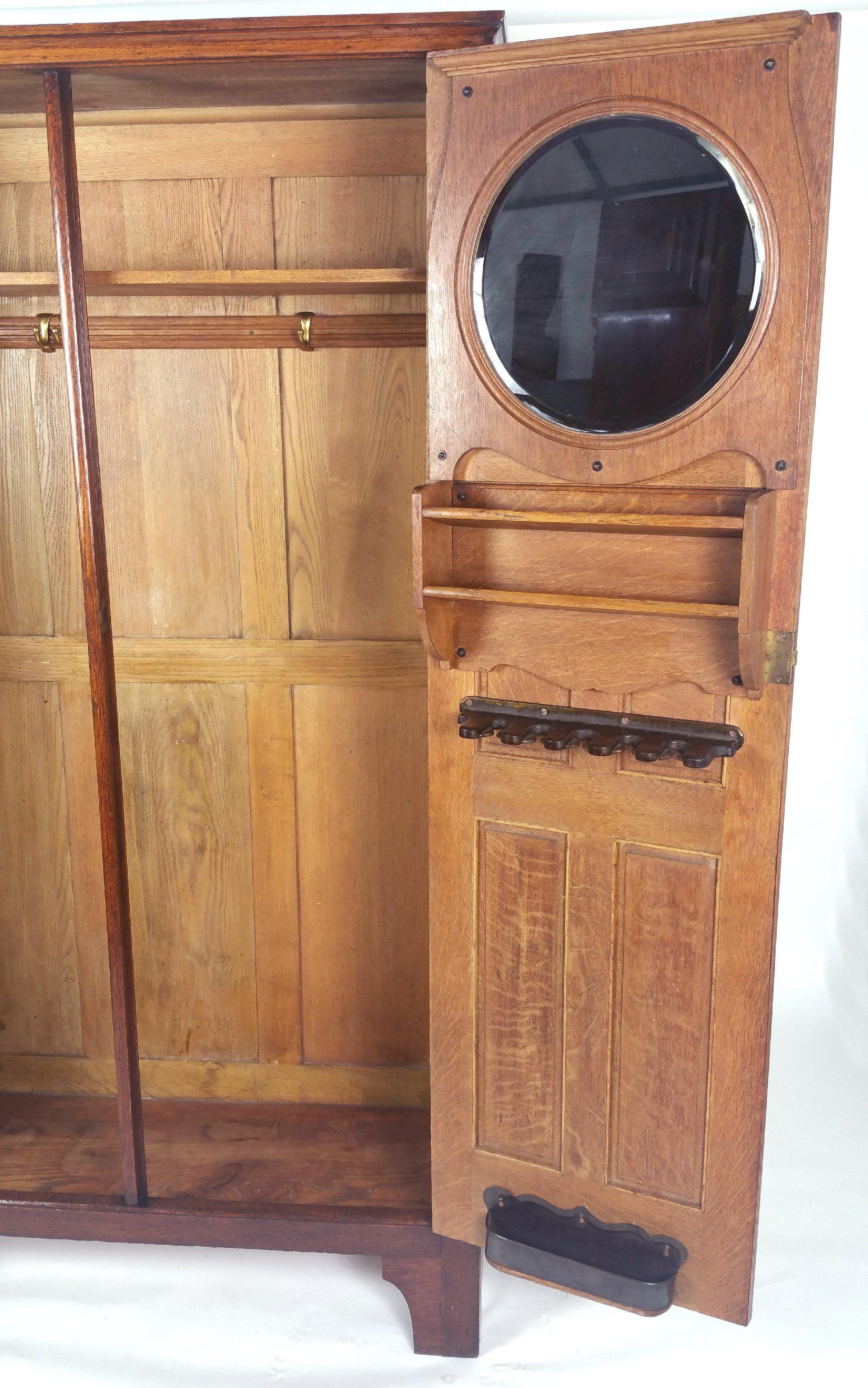 Carved Late 19th Century Arts & Crafts Two-Door Hall Wardrobe with Ornate Mounts