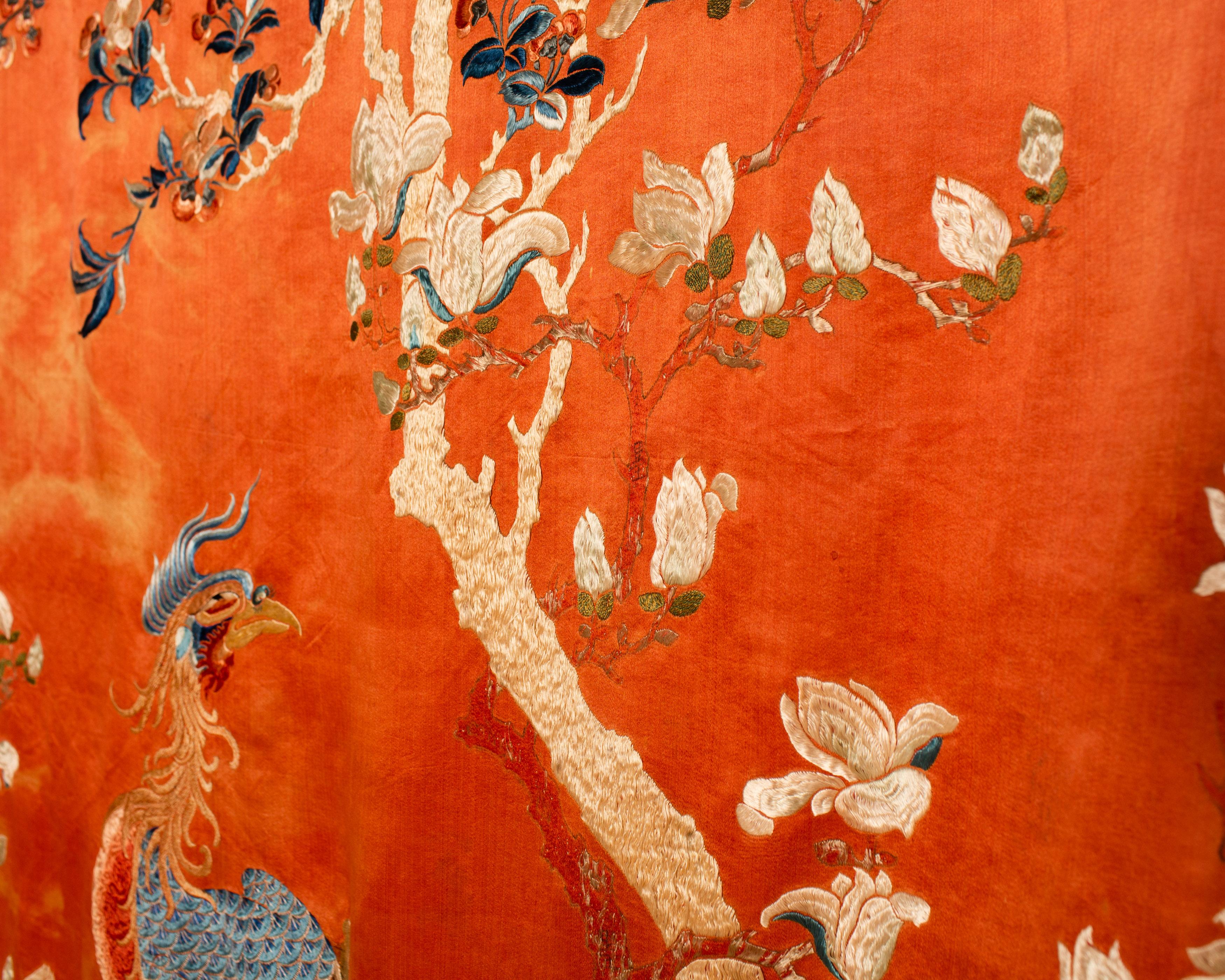 Qing Dynasty Late 19Th Century Asian Antique Silk Hand Embroidered Wall Hanging  6