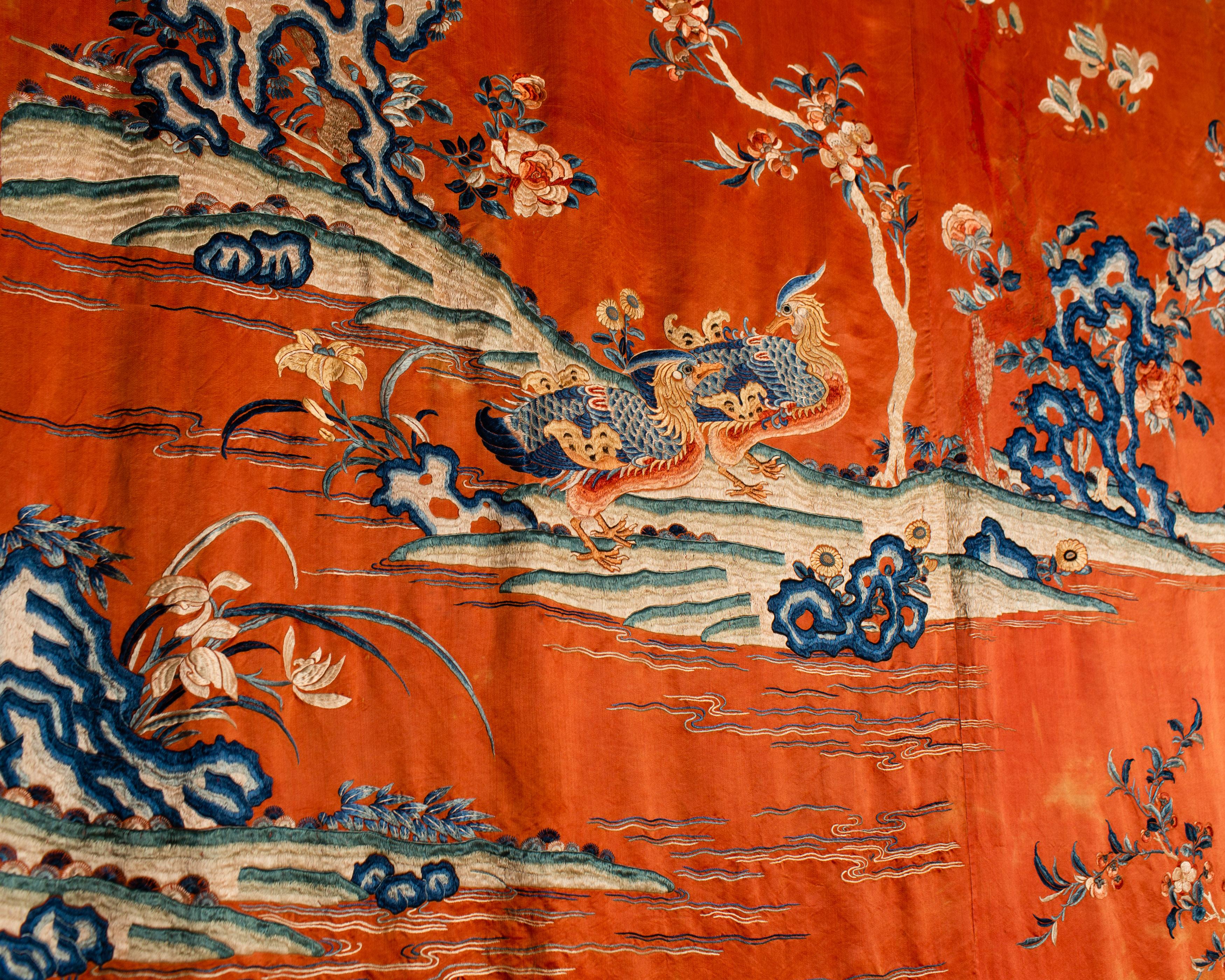 Women's or Men's Qing Dynasty Late 19Th Century Asian Antique Silk Hand Embroidered Wall Hanging 