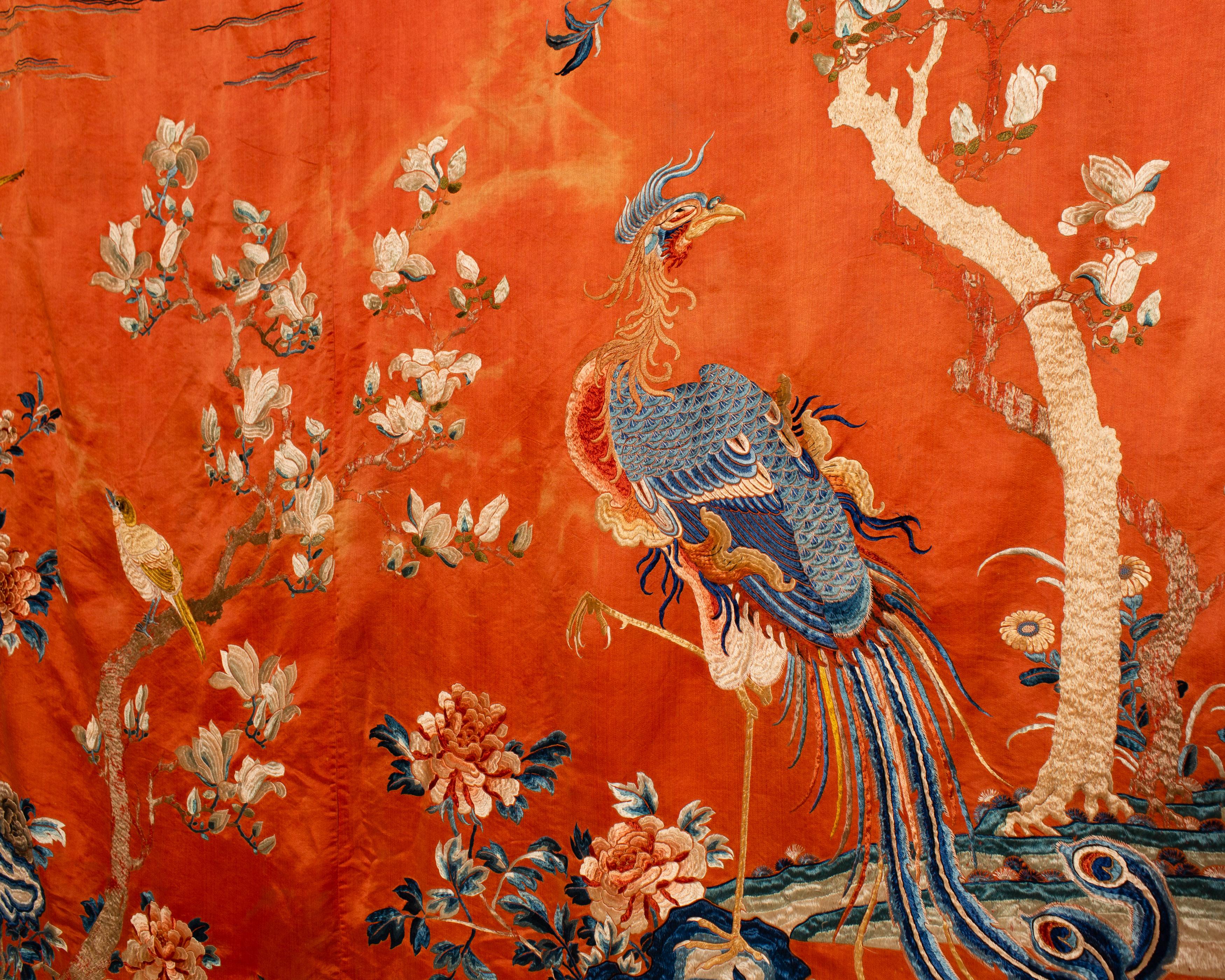 Qing Dynasty Late 19Th Century Asian Antique Silk Hand Embroidered Wall Hanging  1