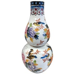 Late 19th Century Asian Chinese Hand Painted Porcelain Double Gourd Vase Vessel