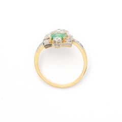 Late 19th Century Asymmetrical Antique Ring in Platinum and Gold with Natural Em