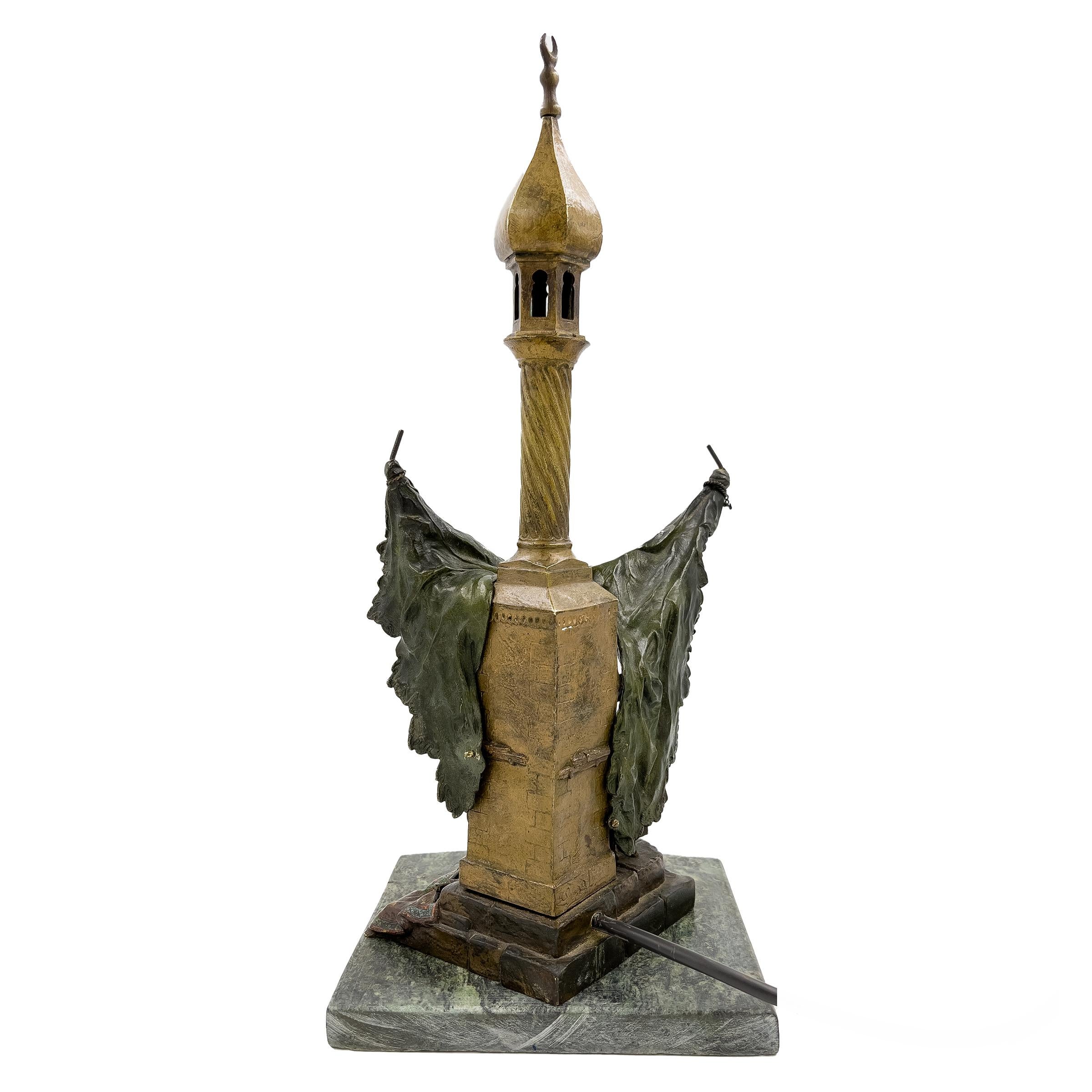 Late 19th Century Austrian Bergman Cold Painted Bronze Lamp In Good Condition In London, GB