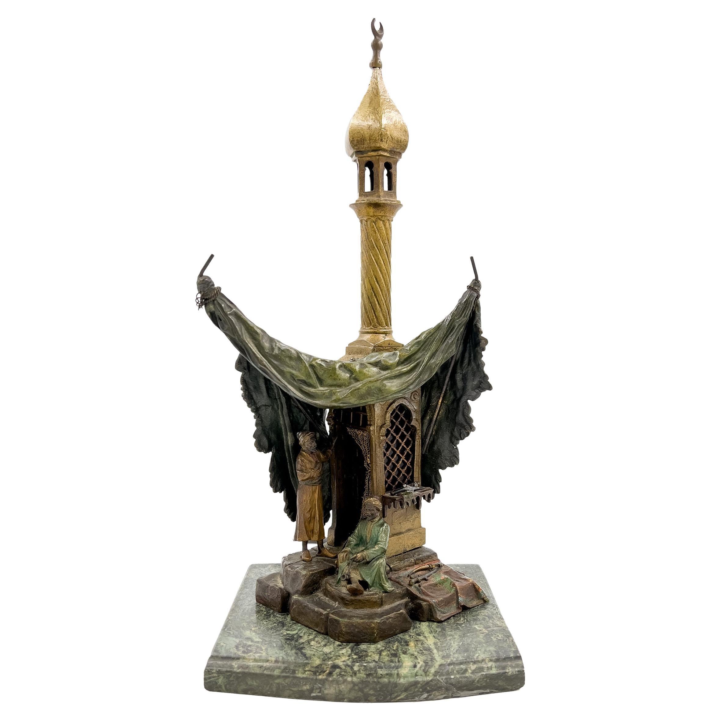 Late 19th Century Austrian Bergman Cold Painted Bronze Lamp