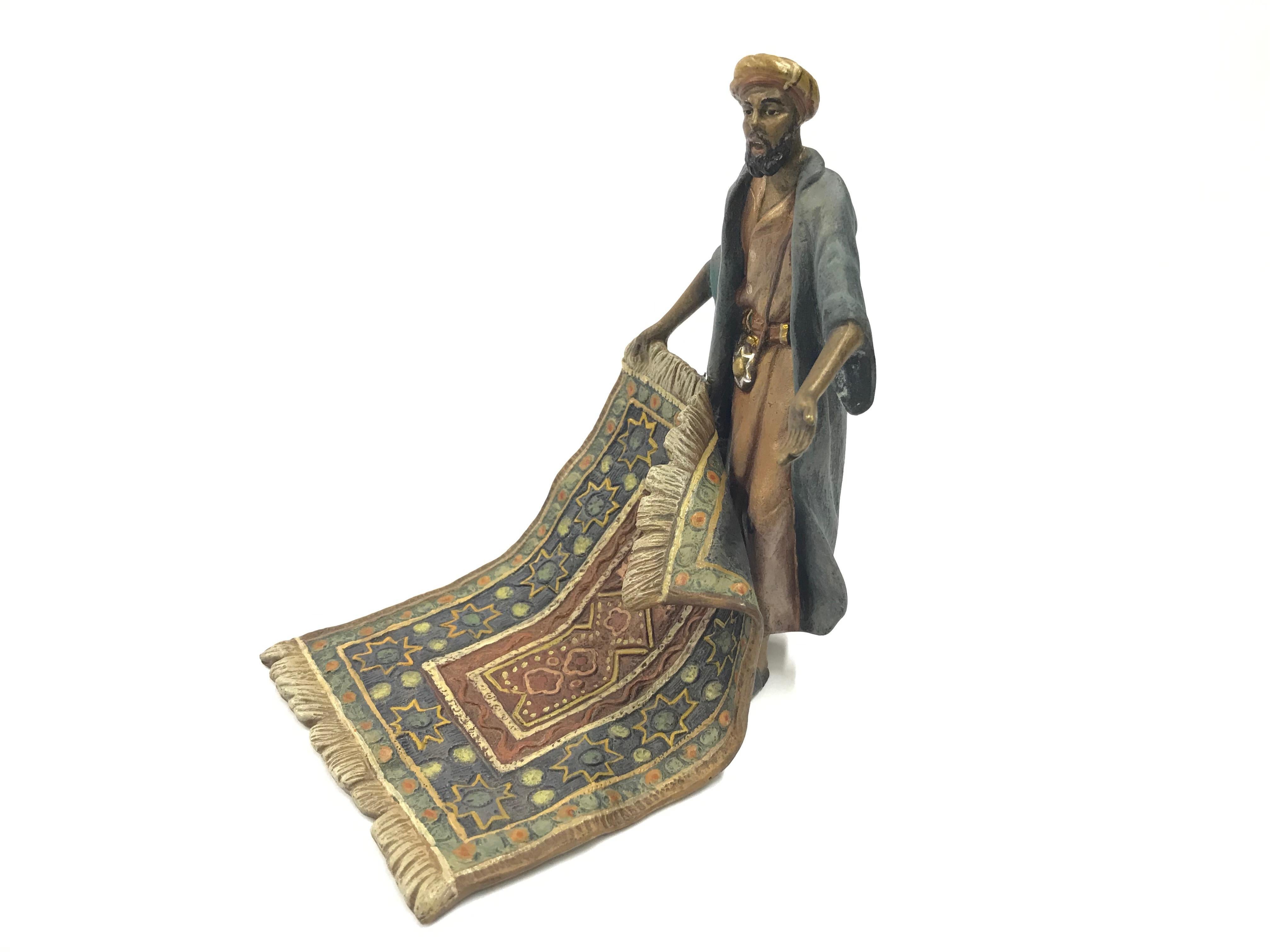 Cold-Painted Late 19th Century Austrian Cold Painted Bronze, Carpet Seller