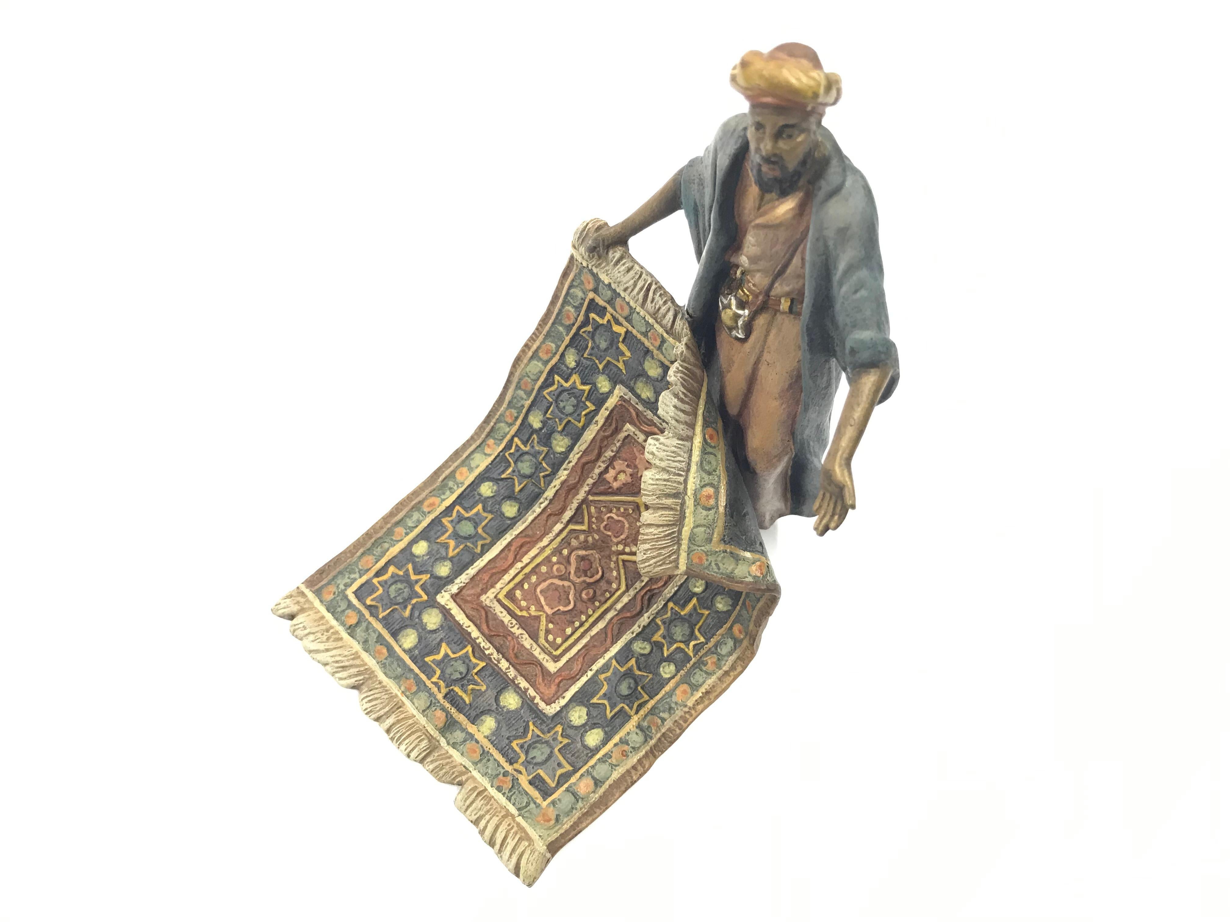 Late 19th Century Austrian Cold Painted Bronze, Carpet Seller In Good Condition In Vancouver, British Columbia