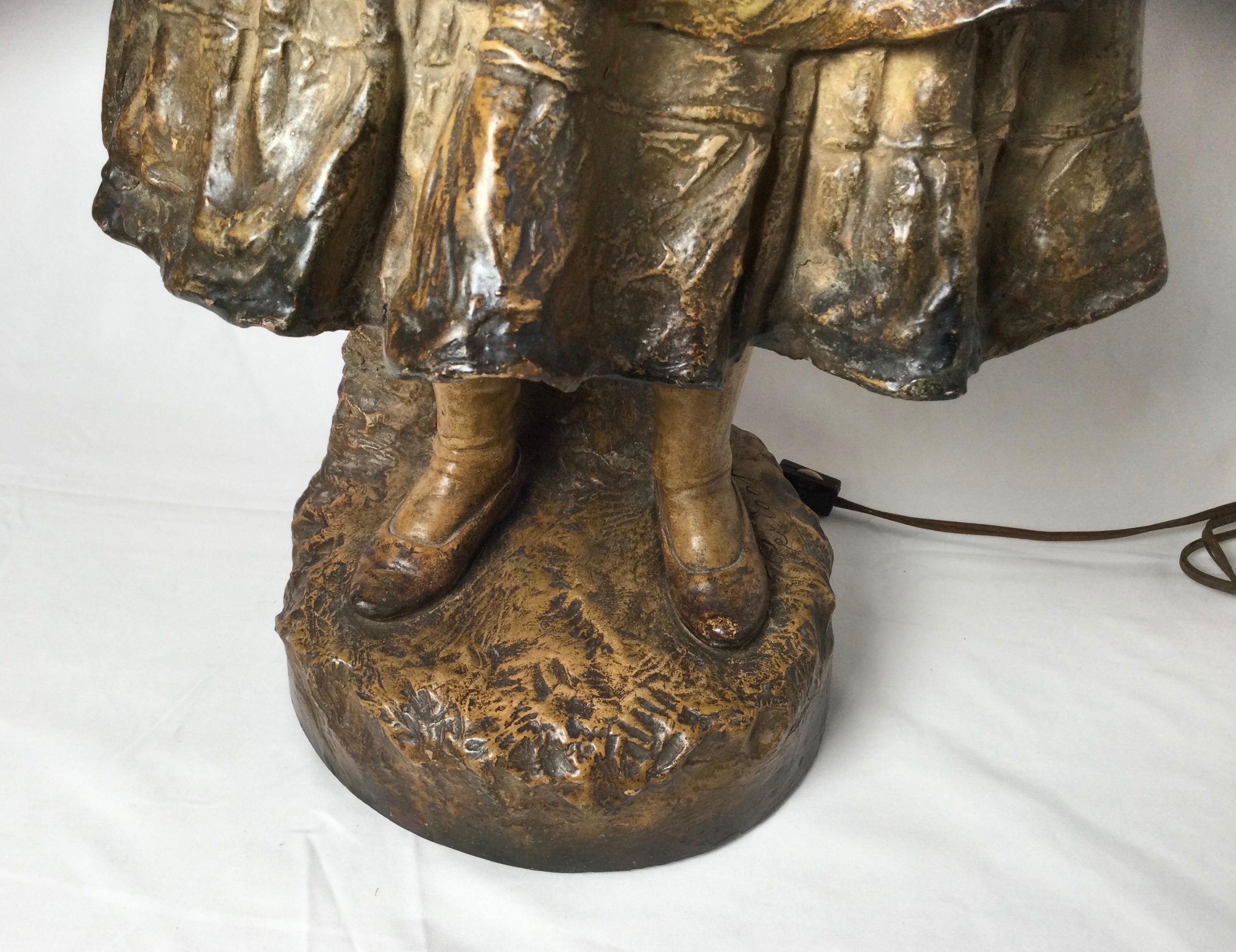 Polychromed Late 19th Century Austrian Goldscheider Figure  Lamp