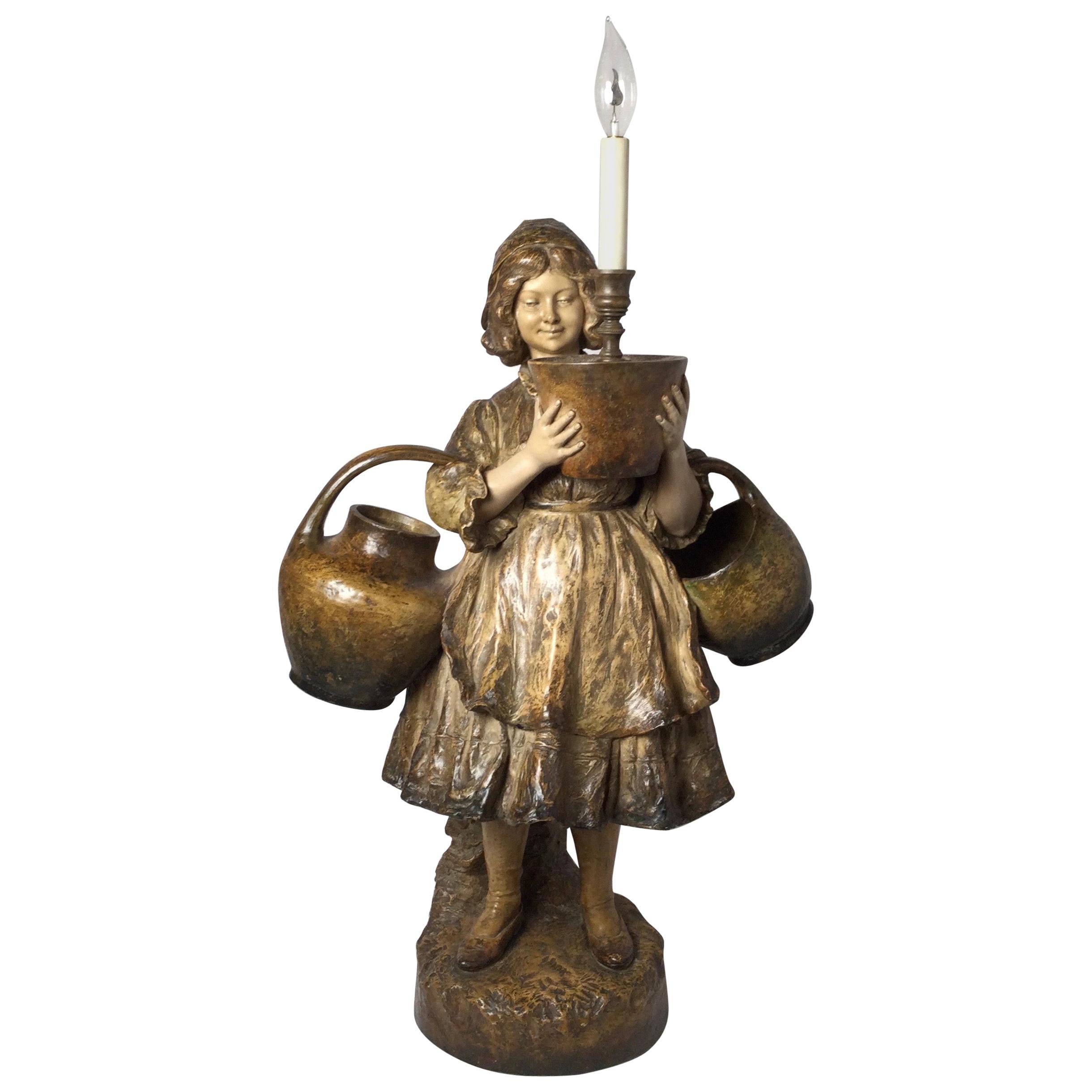Österreichische Goldscheider-Figur des späten 19. Jahrhunderts  Lampe