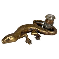 Antique Late 19th Century Austro-Hungarian Bronze Lizard Inkwell