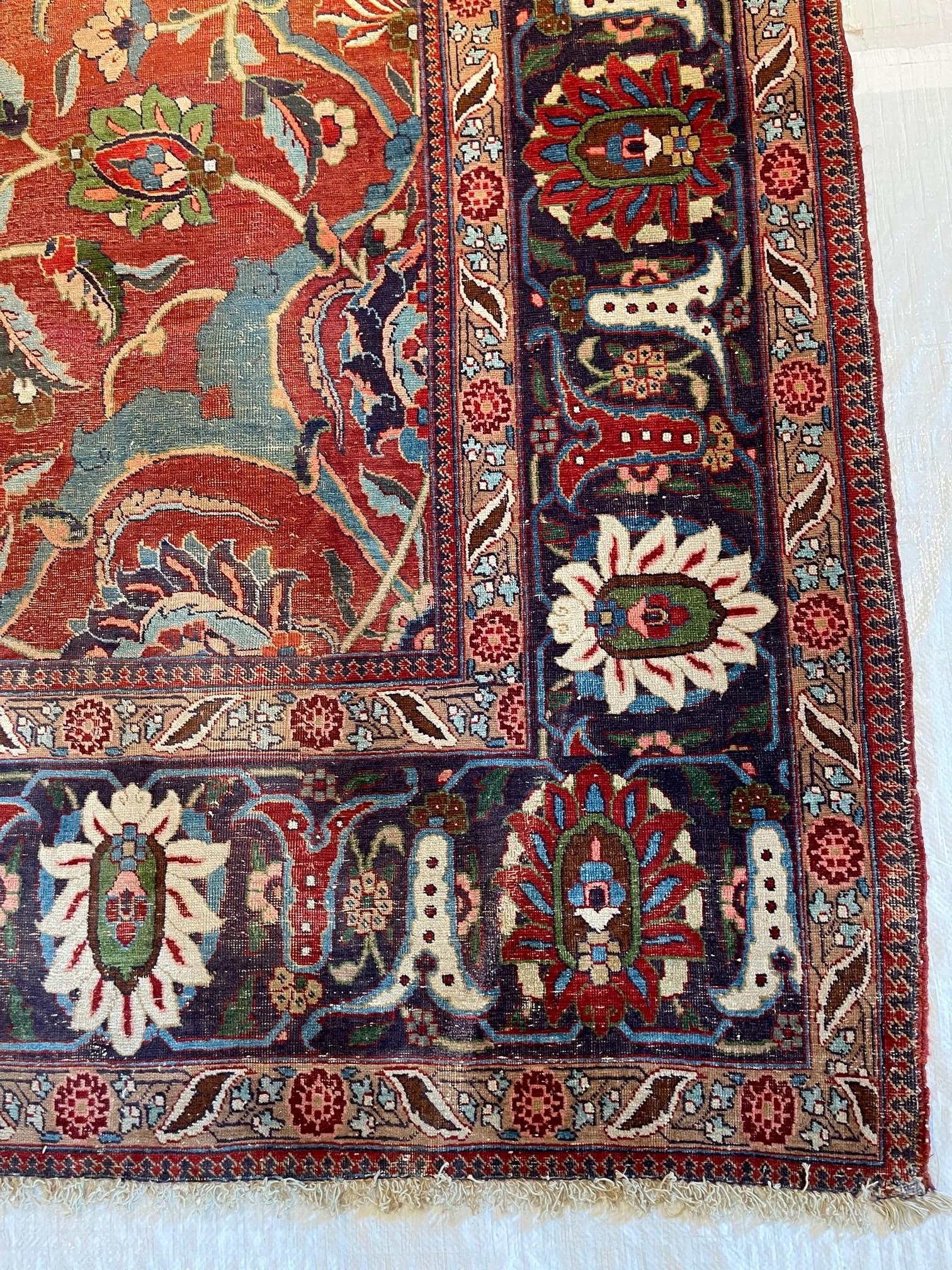 Hand-Knotted late-19th Century Authentic Tribal Persian Tabriz Carpet For Sale