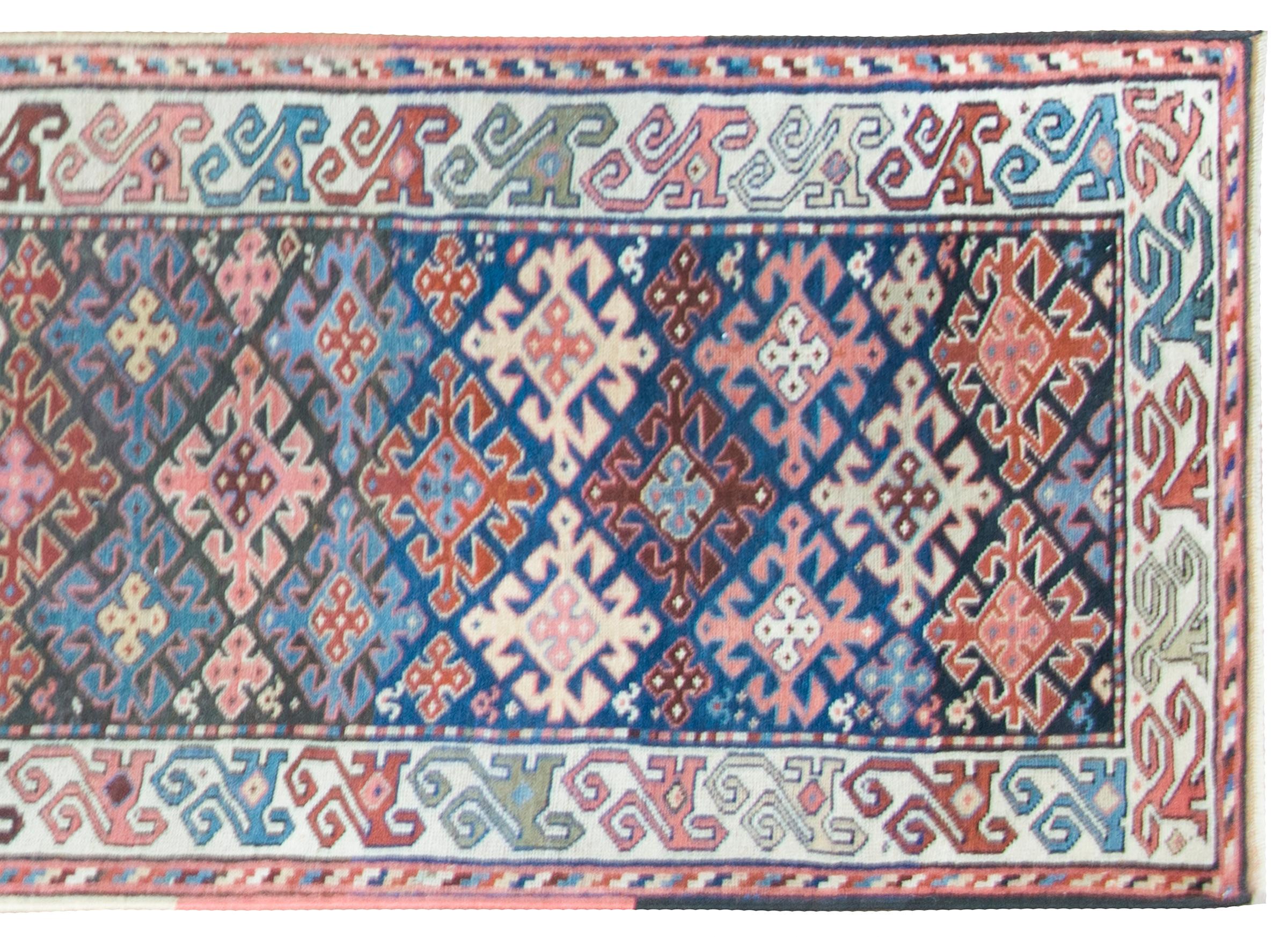 Late 19th Century Azerbaijani Kazak Runner For Sale 3