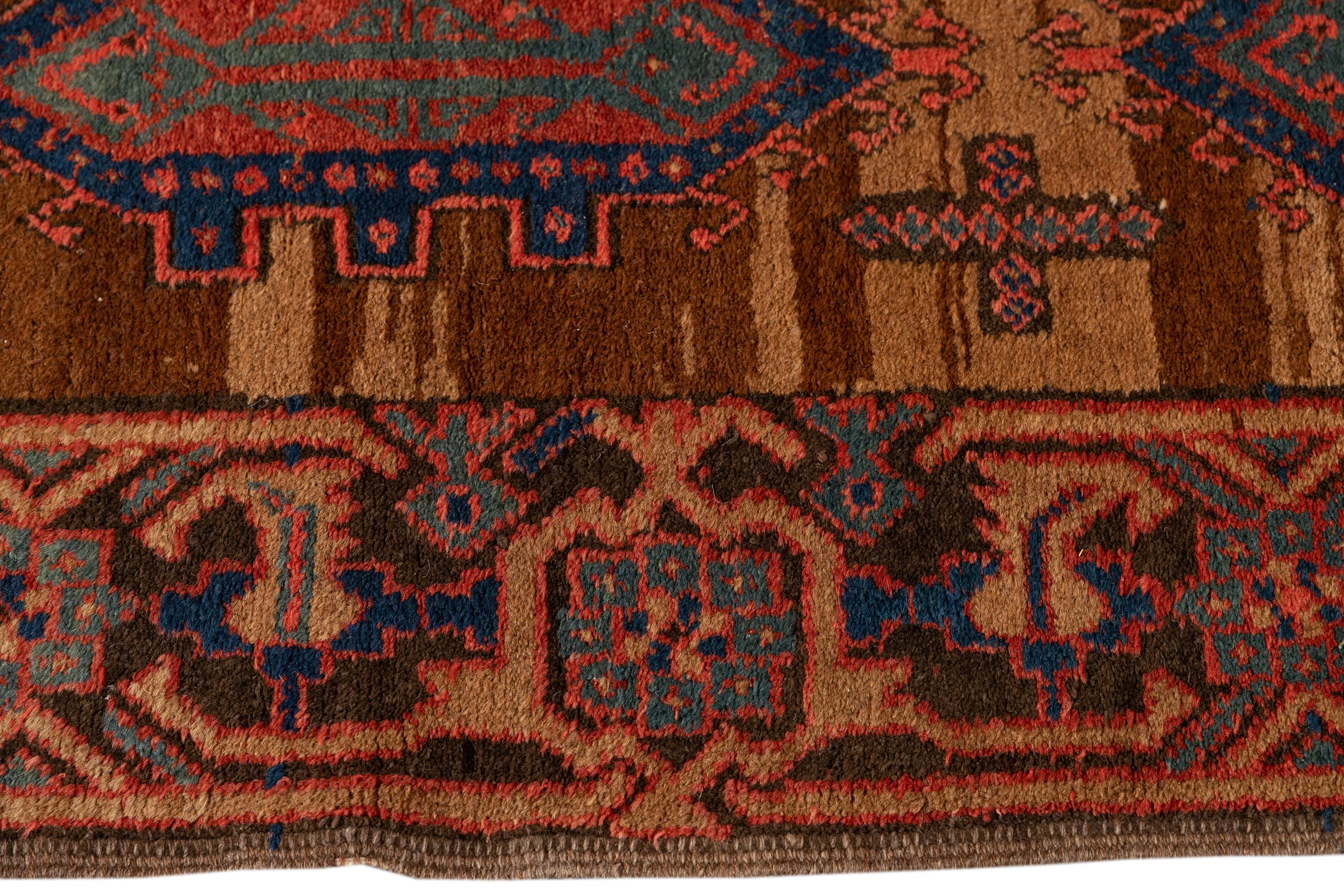 19th-Century Antique Bakshaish Handmade Geometric Brown Wool Runner For Sale 2