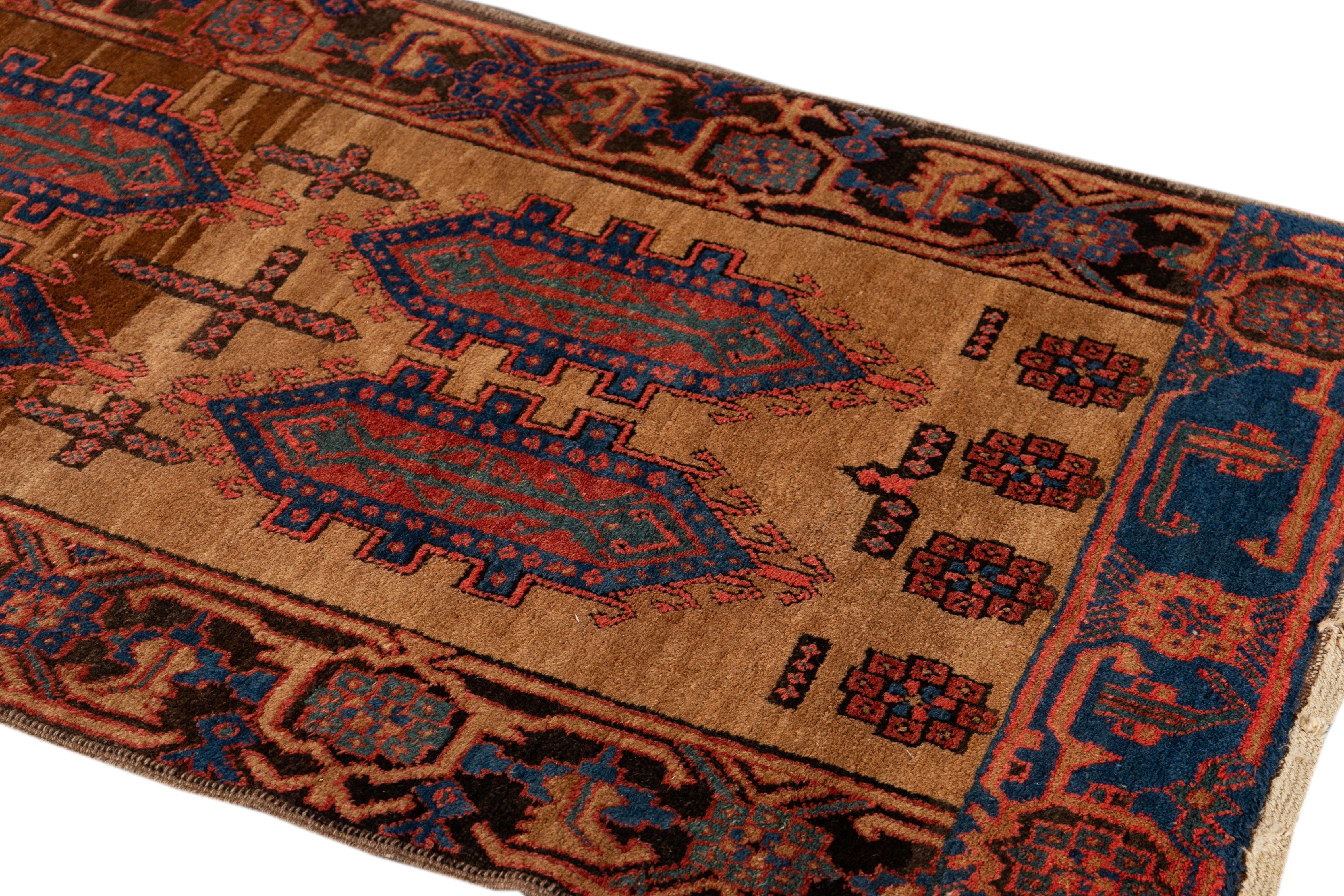 Islamic 19th-Century Antique Bakshaish Handmade Geometric Brown Wool Runner For Sale