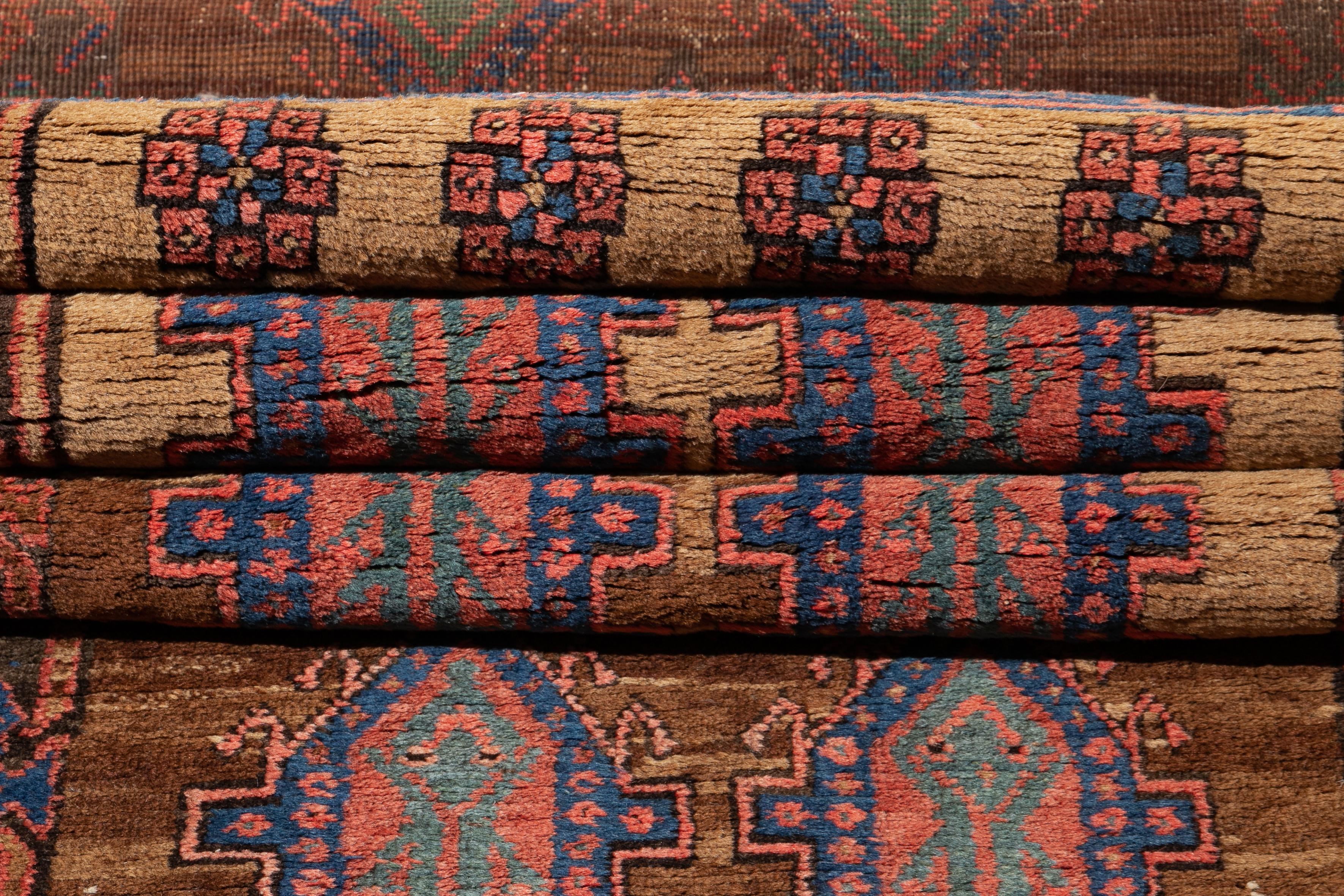 Late 19th Century 19th-Century Antique Bakshaish Handmade Geometric Brown Wool Runner For Sale