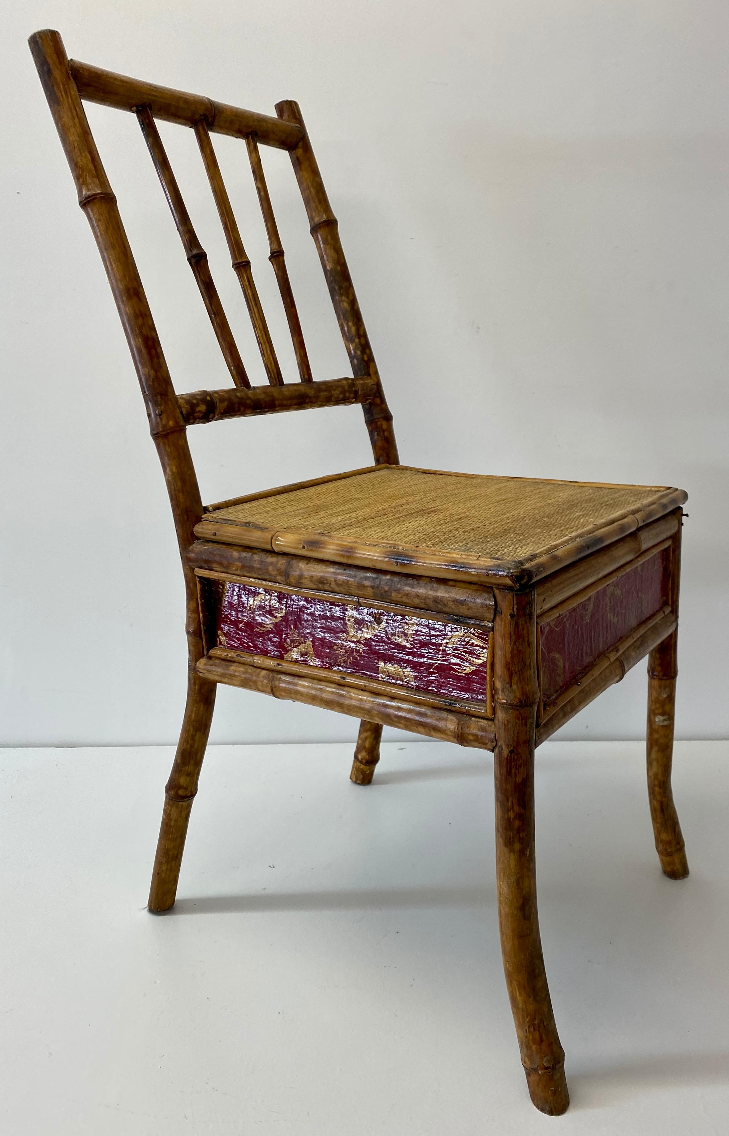 Chinese Export Late 19th Century Bamboo & Cane Victorian Bedroom Chair, C.1890 For Sale
