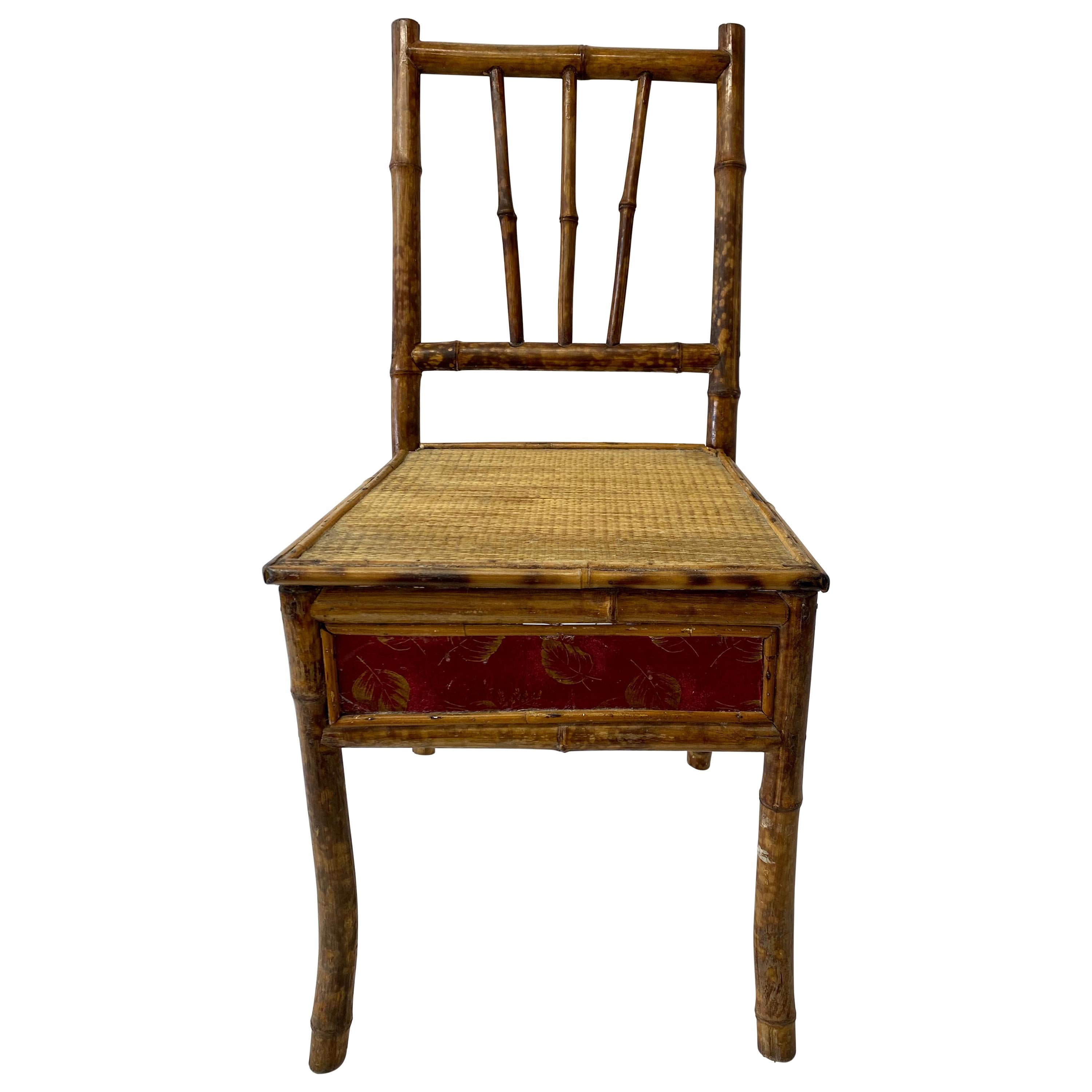 Fauteuil de chambre à coucher victorien en bambou et cannage de la fin du XIXe siècle, vers 1890