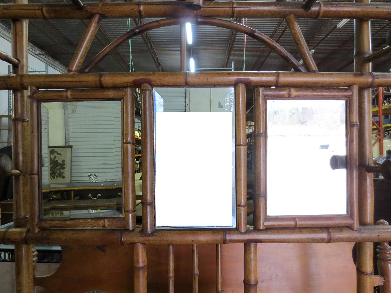 Late 19th Century Bamboo Hall Tree with Mirrors and Ceramic Plaques 3