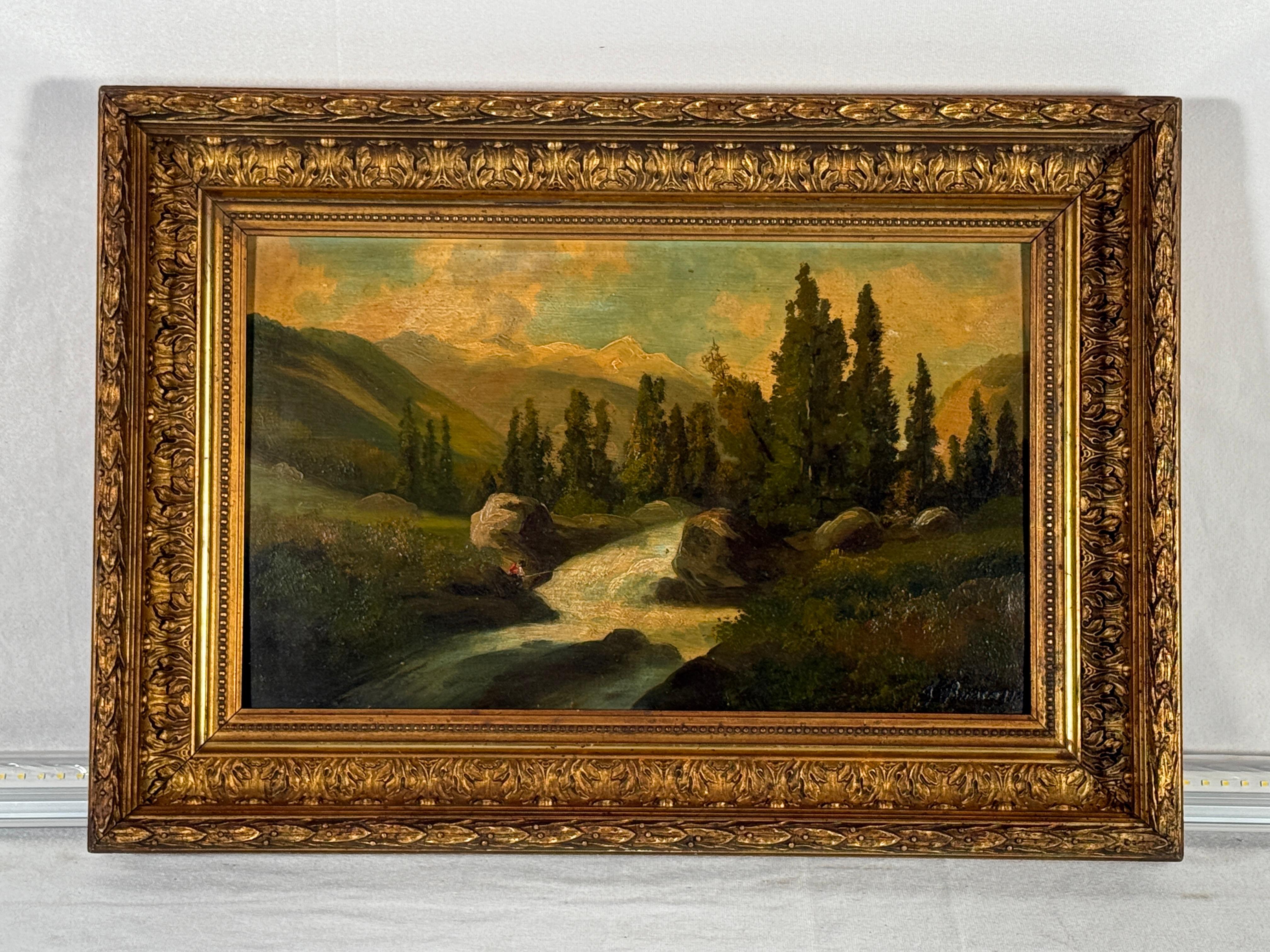 Late 19th Century Barbizon Style Landscape. Beautiful Giltwood frame. Piece was purchased in France. Age appropriate wear, see detailed photos or message us with questions. 