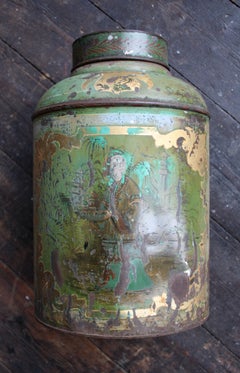 Late 19th Century Bartlett & Son Japanned Green Tole Tea Canister