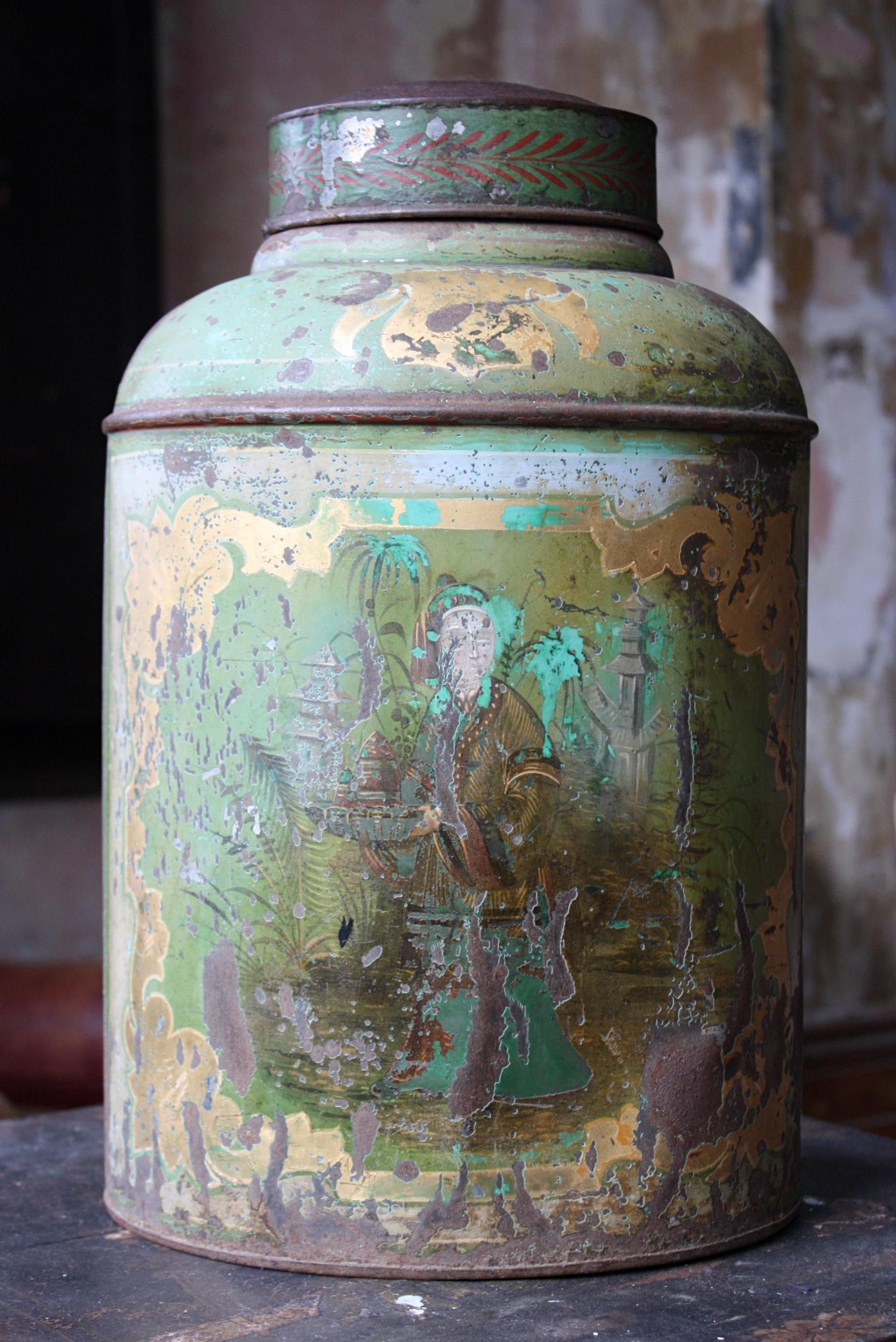 Late 19th Century Bartlett & Son Japanned Green Tole Tea Canister For Sale 4