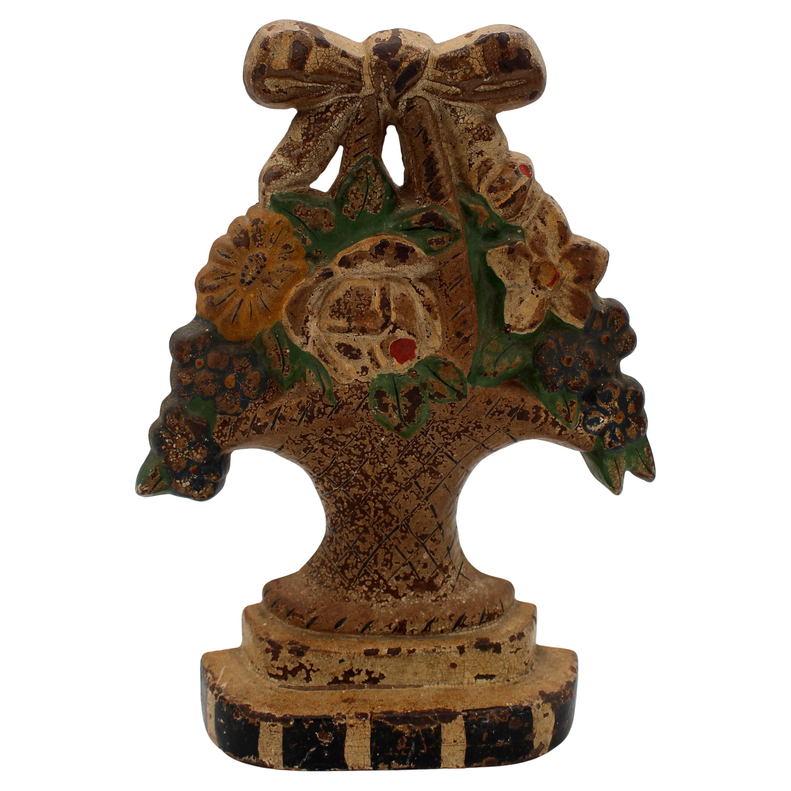 Late 19th Century Basket of Flowers Cast Iron Doorstop