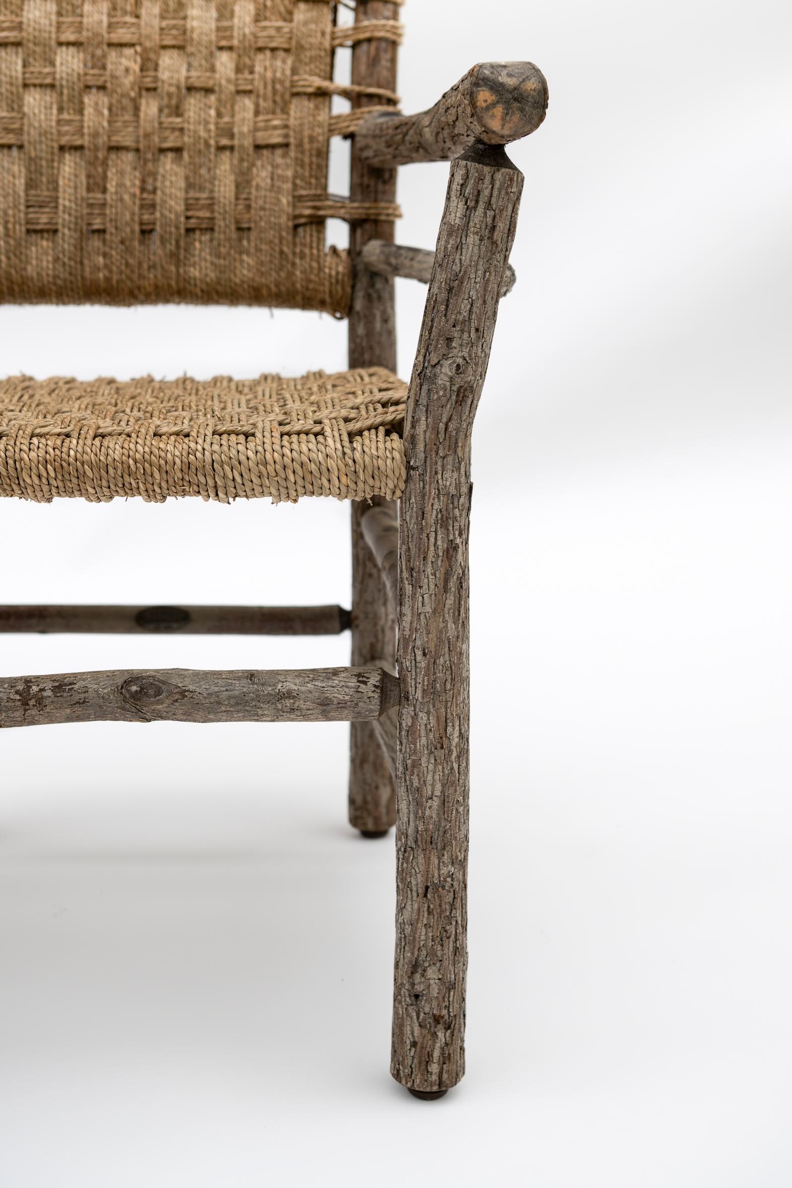 Late 19th Century Belgian Stick Farm Chair Newly Strung with Seagrass Signed For Sale 5