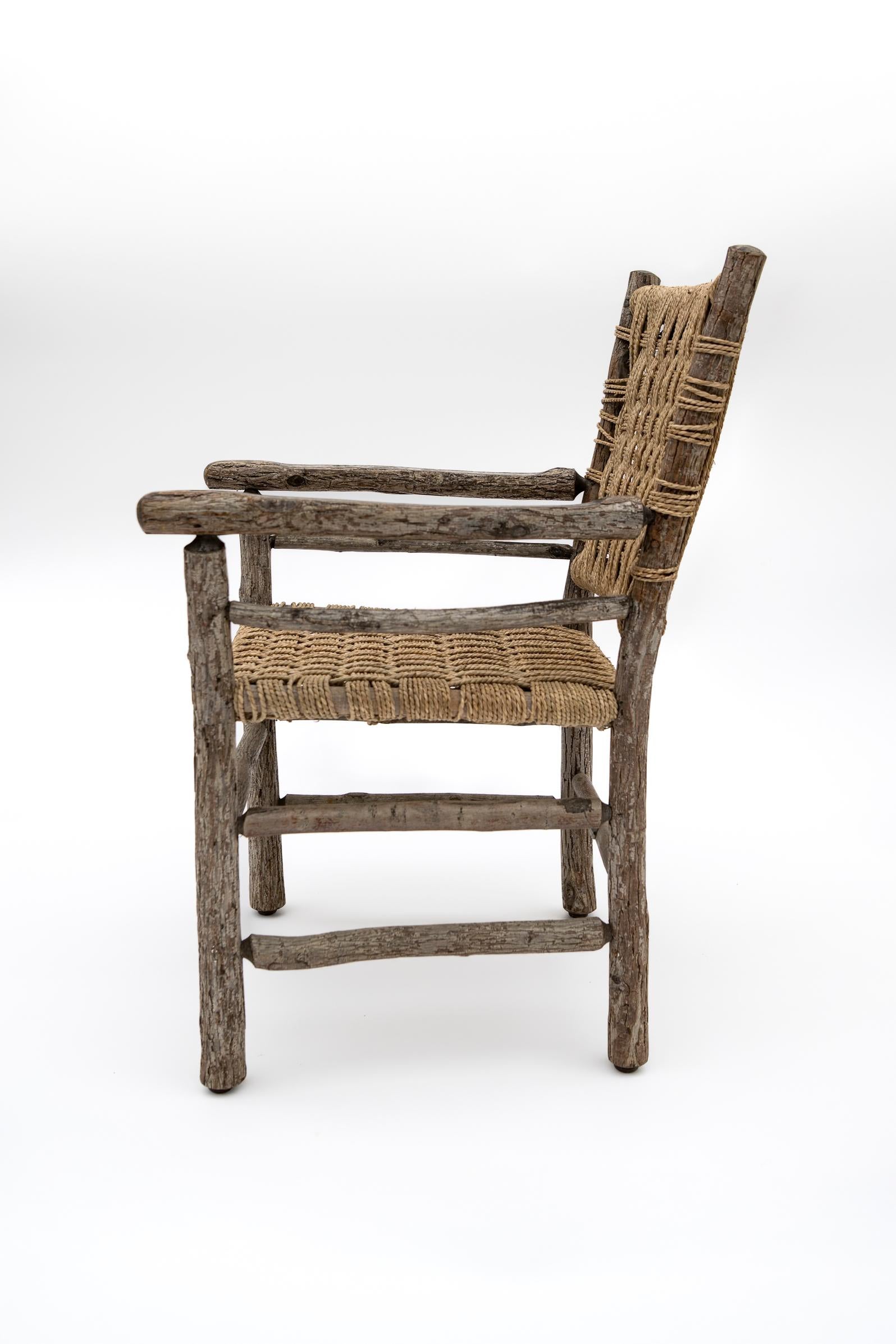 Late 19th Century Belgian Stick Farm Chair Newly Strung with Seagrass Signed For Sale 7
