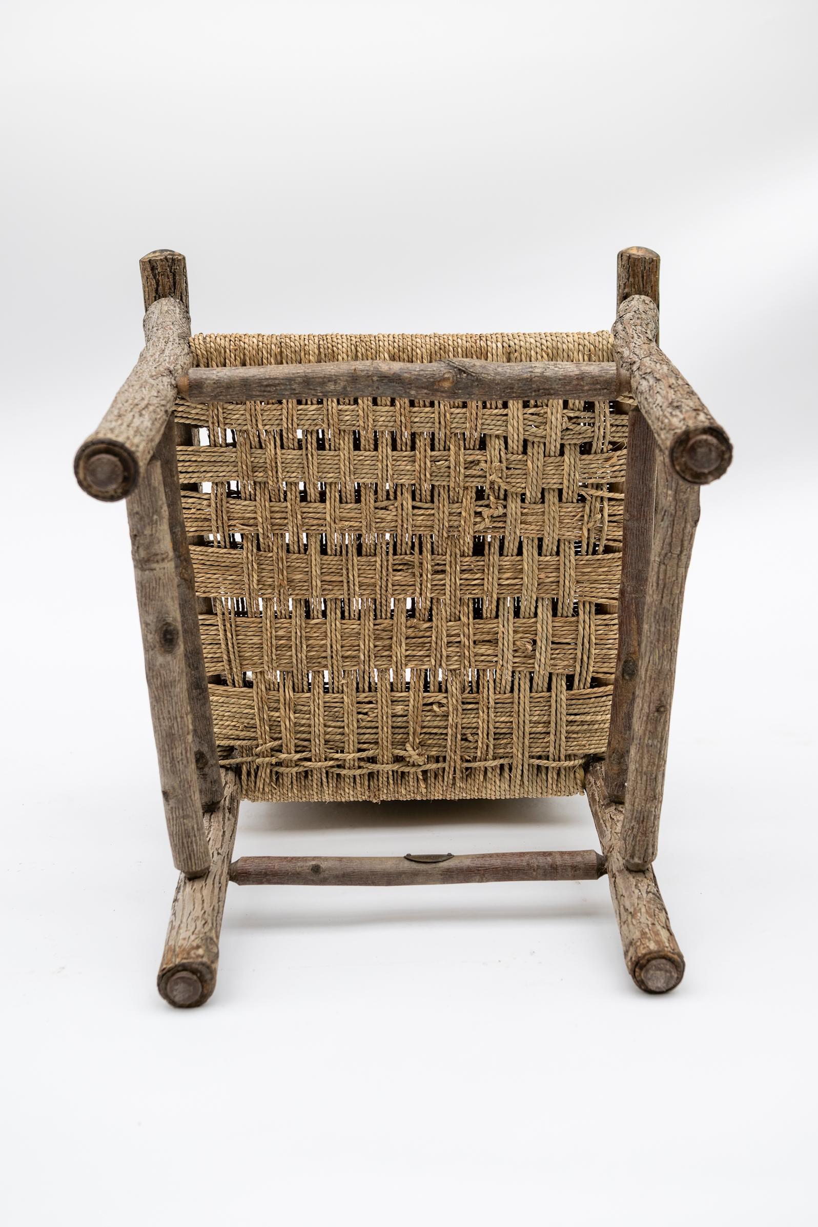 Late 19th Century Belgian Stick Farm Chair Newly Strung with Seagrass Signed For Sale 10