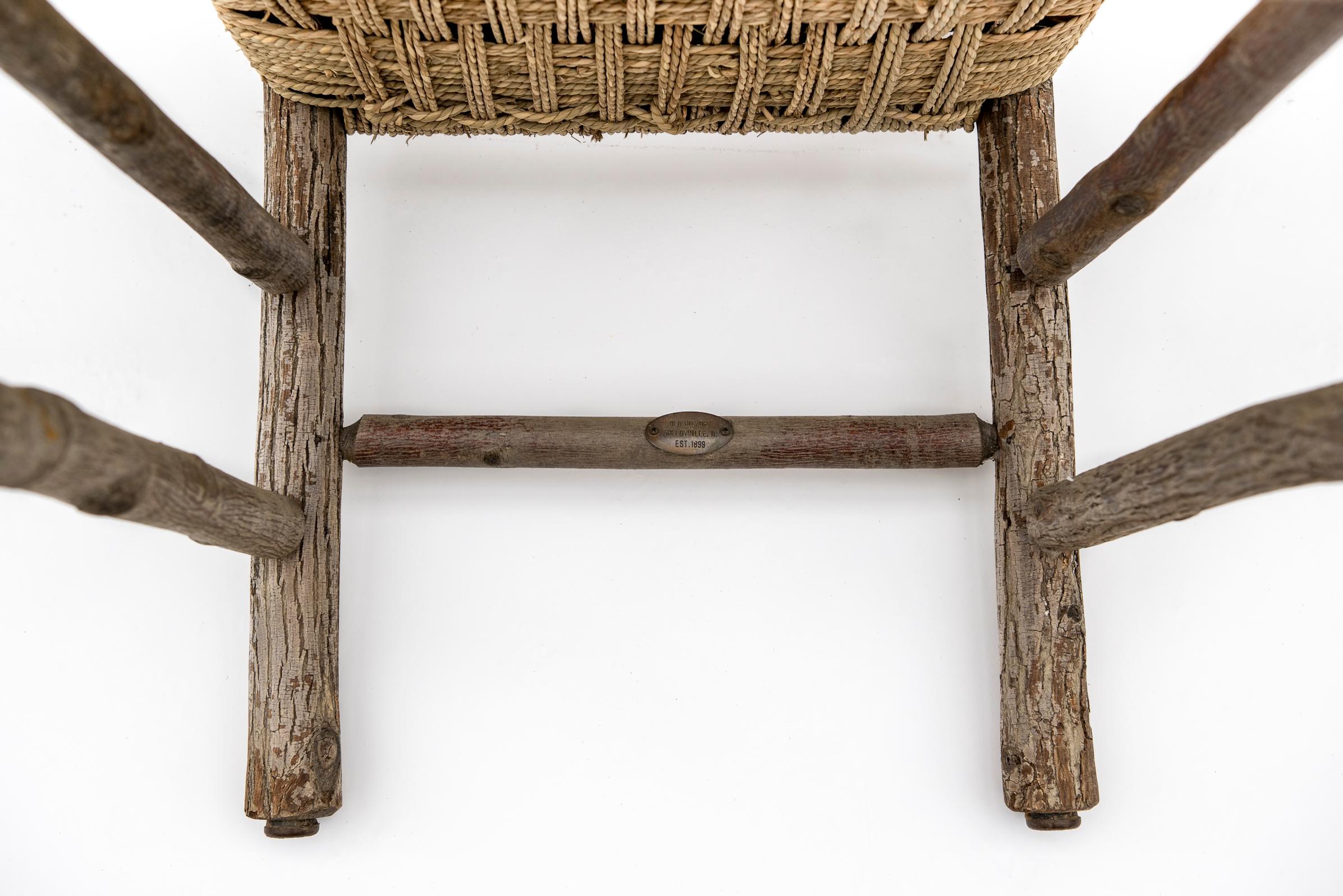 Late 19th Century Belgian Stick Farm Chair Newly Strung with Seagrass Signed For Sale 13
