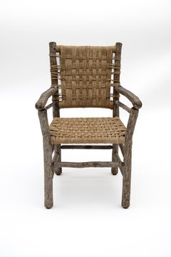 Late 19th Century Belgian Stick Farm Chair Newly Strung with Seagrass Signed