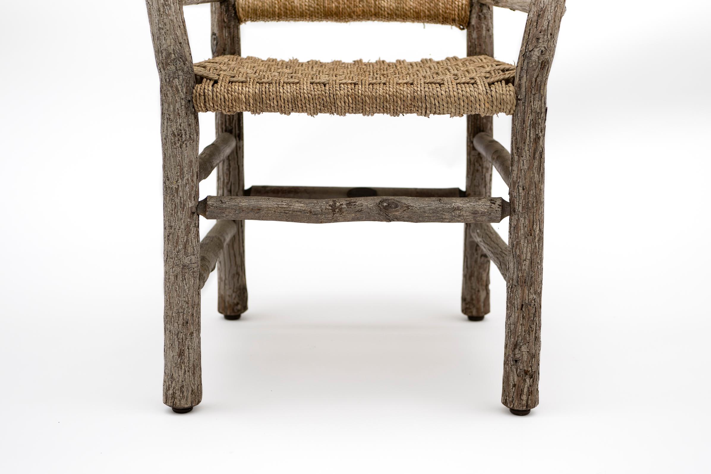 Late 19th Century Belgian Stick Farm Chair Newly Strung with Seagrass Signed In Good Condition For Sale In Wainscott, NY