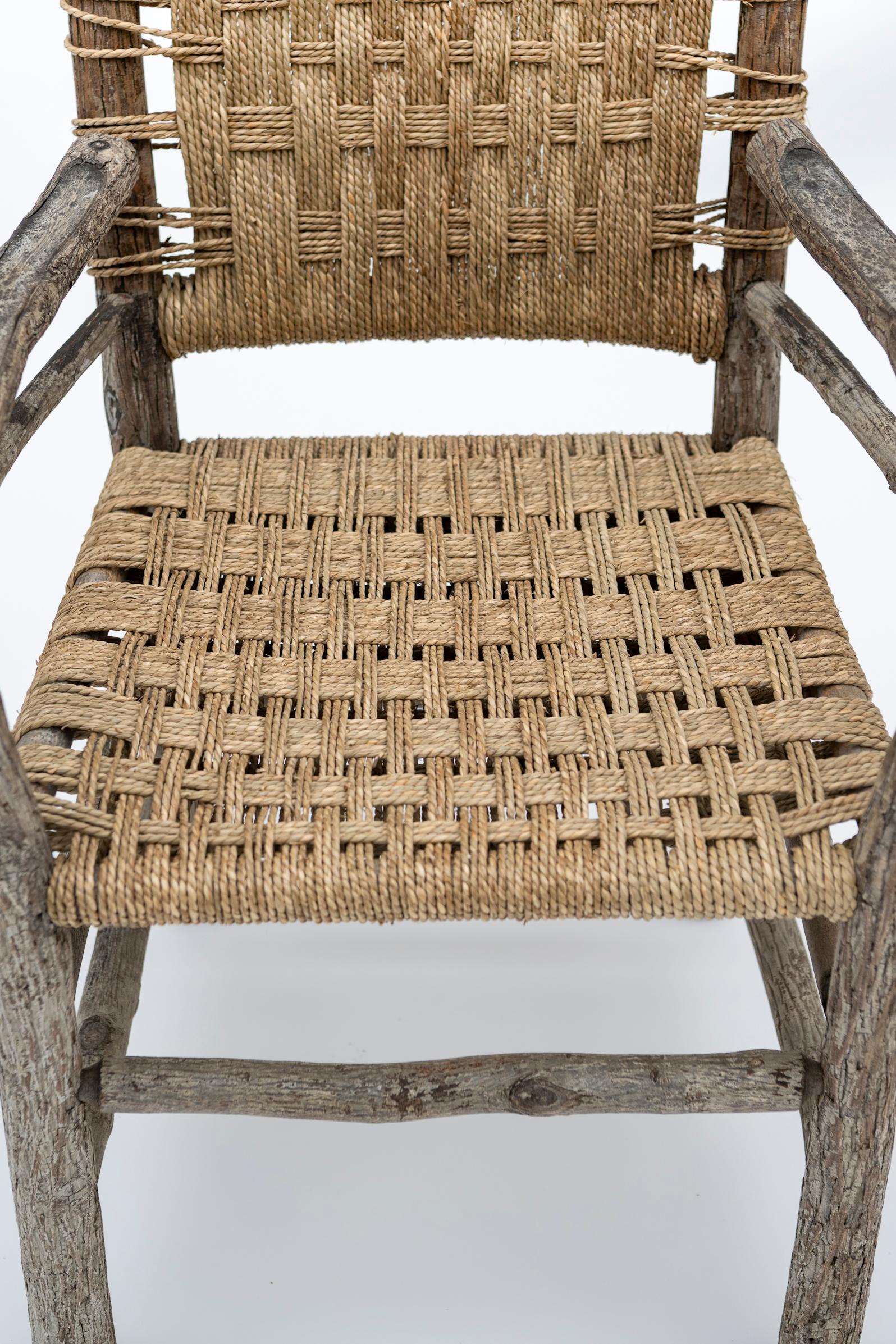 Wood Late 19th Century Belgian Stick Farm Chair Newly Strung with Seagrass Signed For Sale