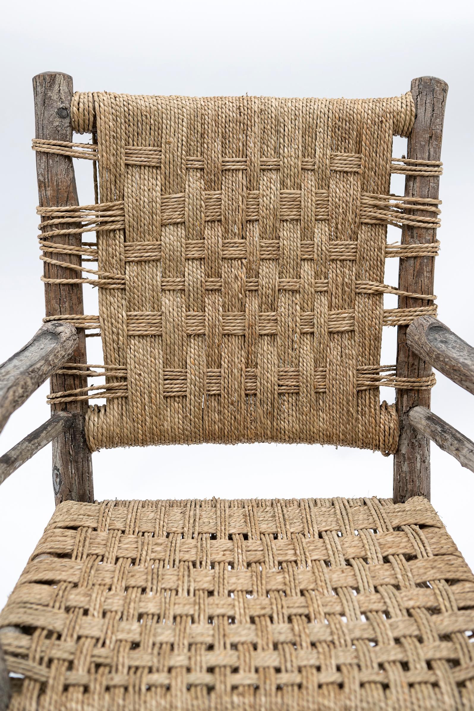 Late 19th Century Belgian Stick Farm Chair Newly Strung with Seagrass Signed For Sale 1