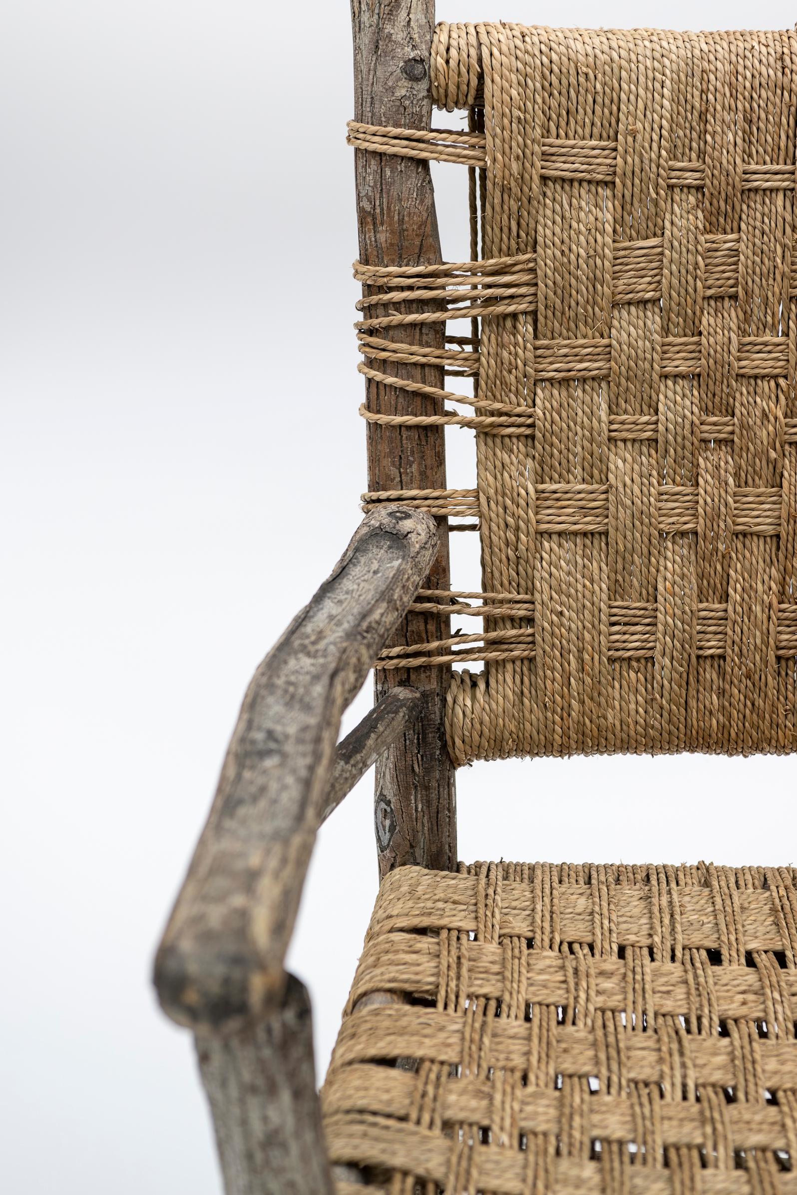 Late 19th Century Belgian Stick Farm Chair Newly Strung with Seagrass Signed For Sale 2