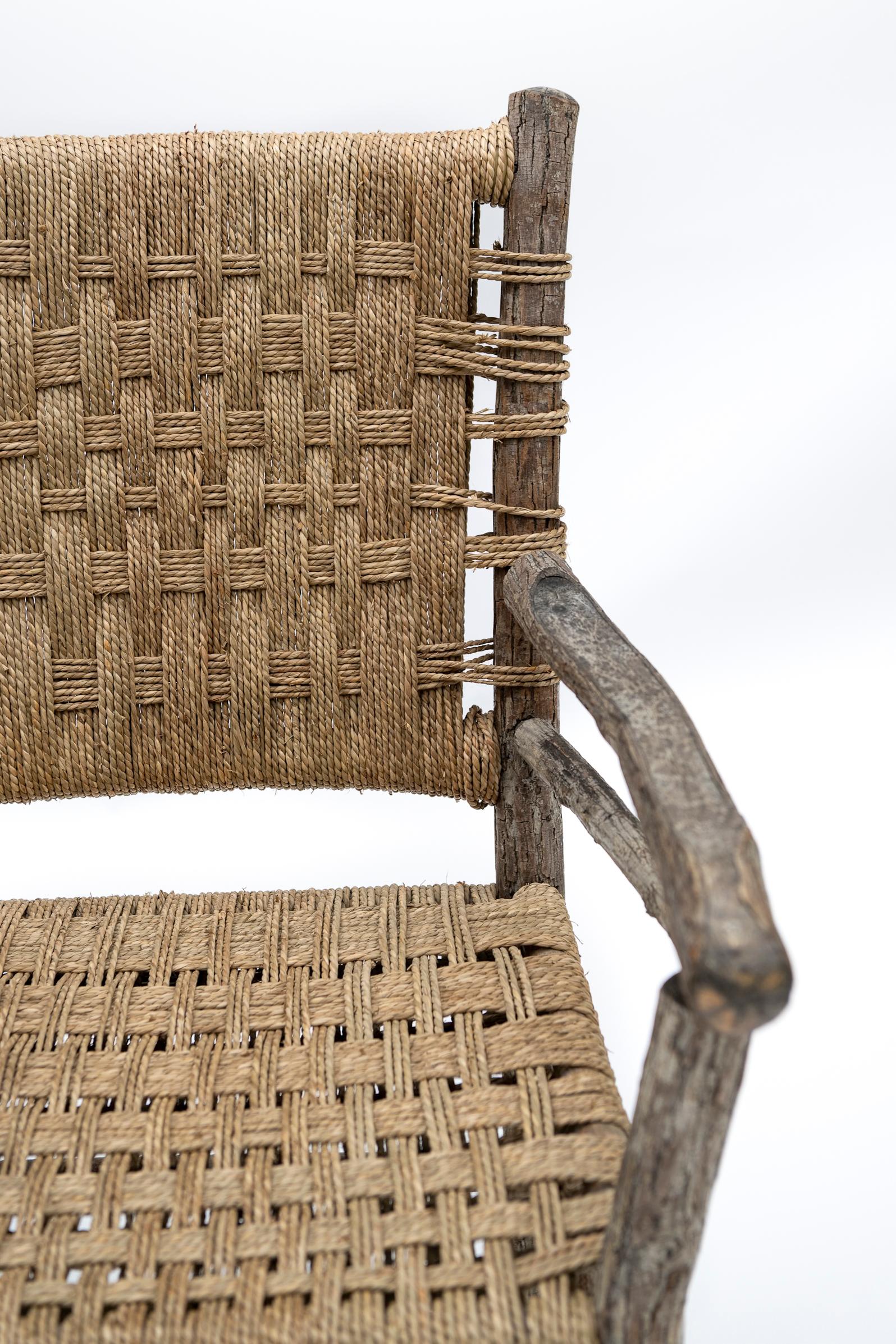 Late 19th Century Belgian Stick Farm Chair Newly Strung with Seagrass Signed For Sale 3