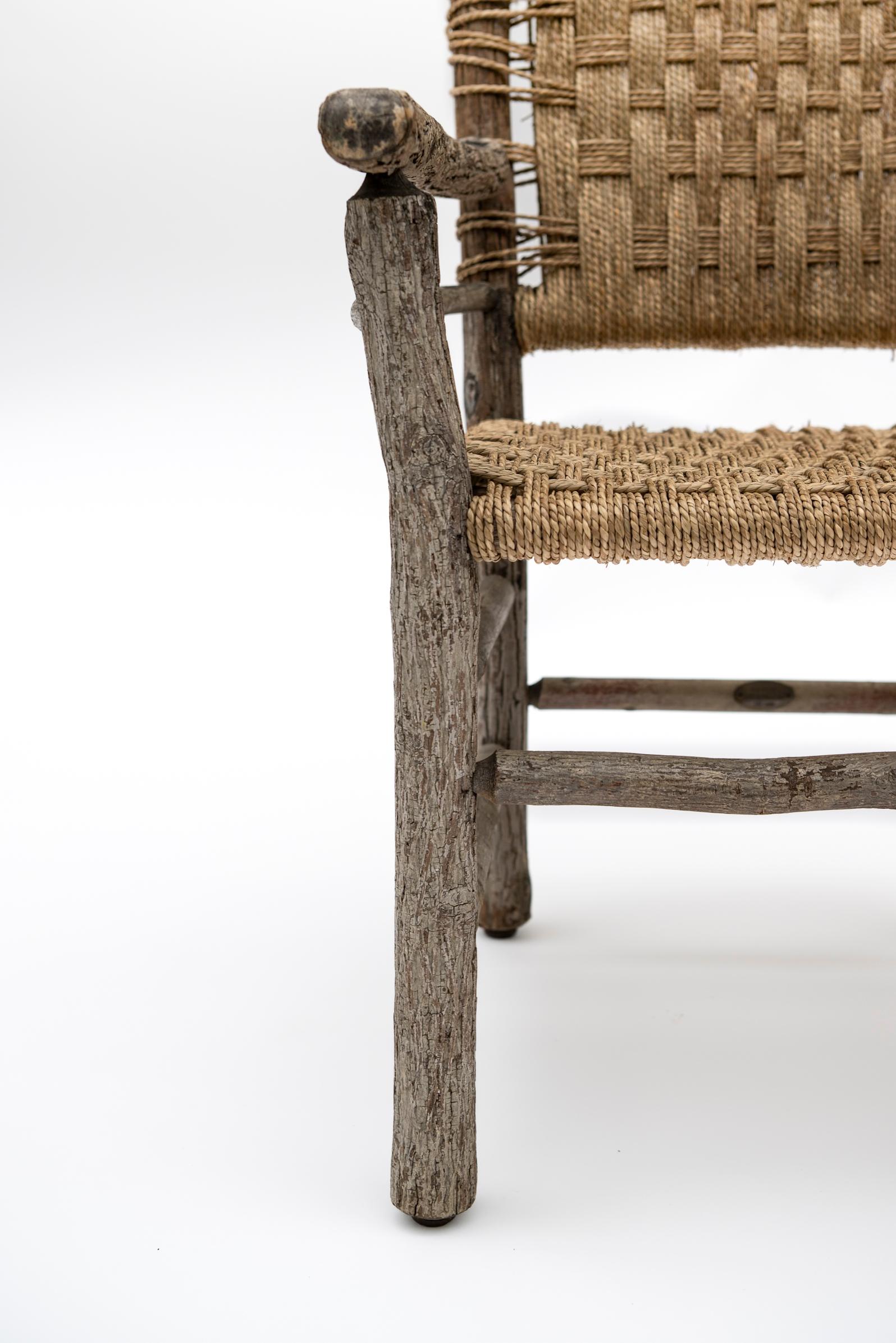 Late 19th Century Belgian Stick Farm Chair Newly Strung with Seagrass Signed For Sale 4