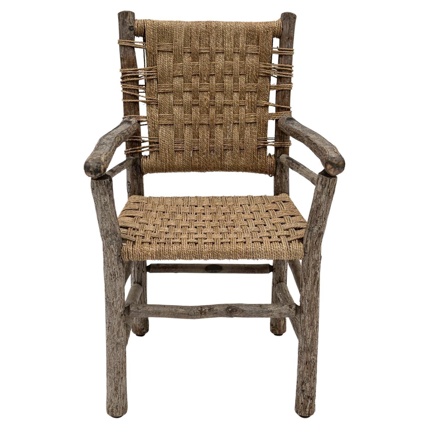 Late 19th Century Belgian Stick Farm Chair Newly Strung with Seagrass Signed For Sale