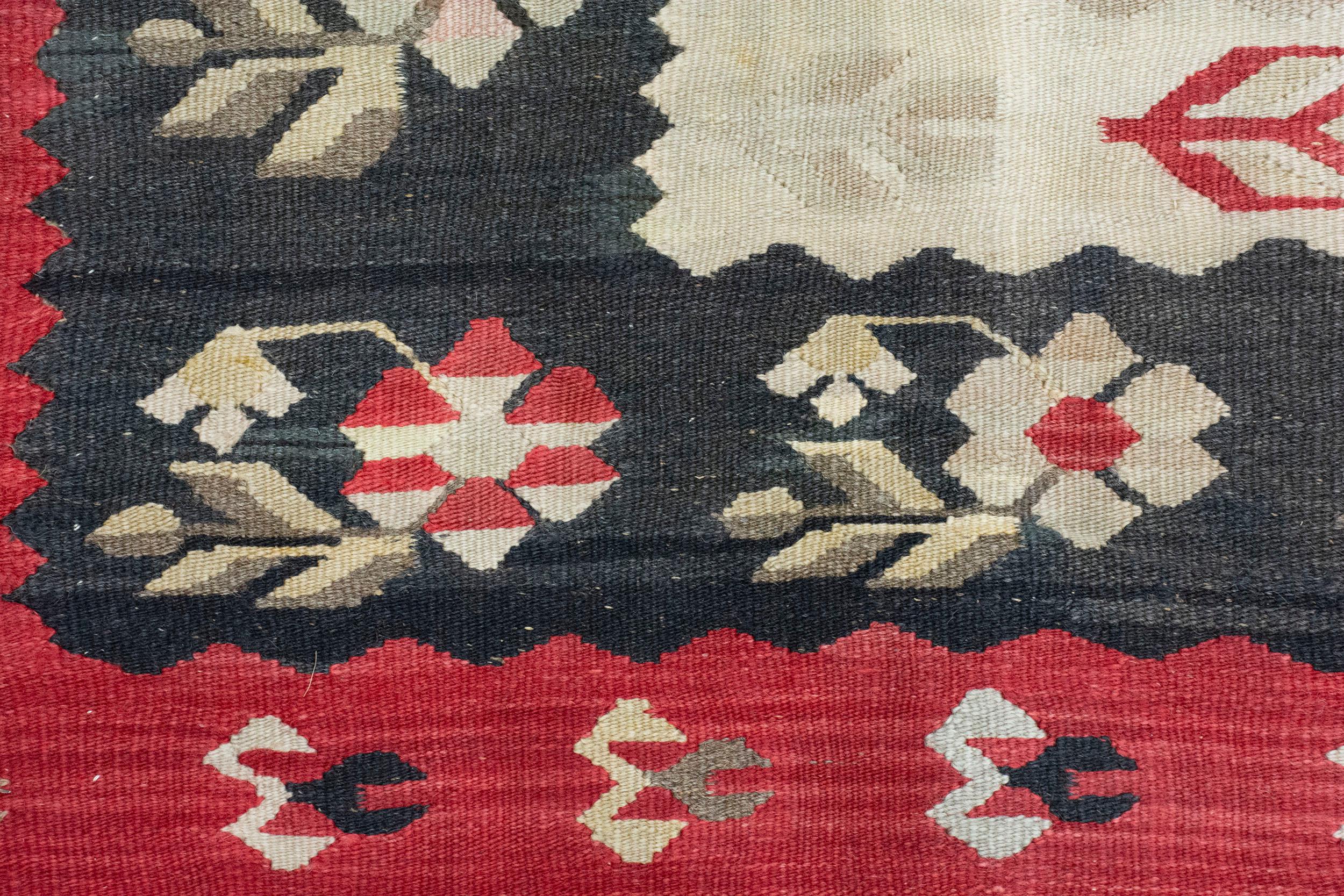 Bessarabian kilims are flat-woven rugs in the tapestry technique originating in the Balkan provinces as well as Ukraine and Moldova during the late 19th and early 20th centuries.  This area currently  corresponds to modern day Bulgaria and Romania. 