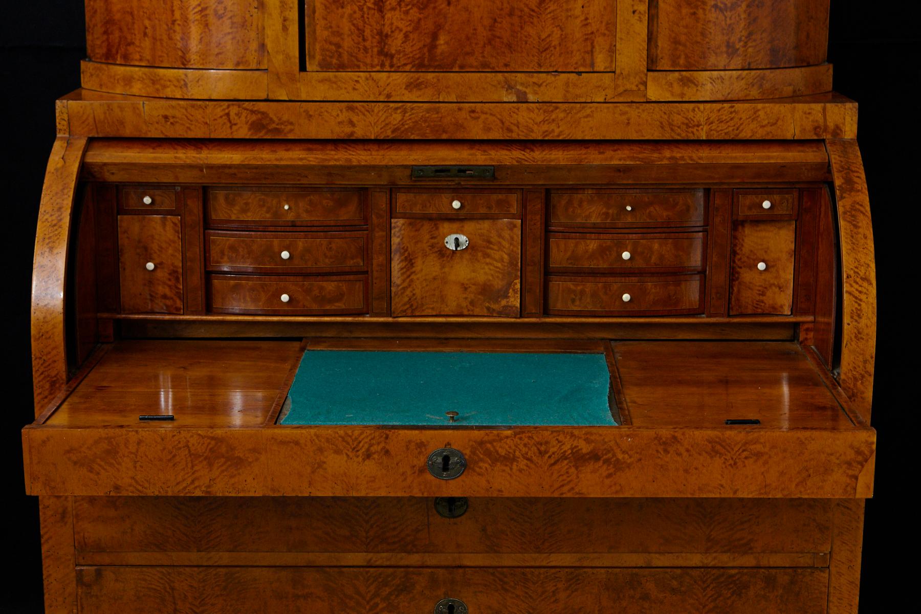 Late 19th Century Biedermeier Cylinder Top Secretaire with Pullout Desk For Sale 6