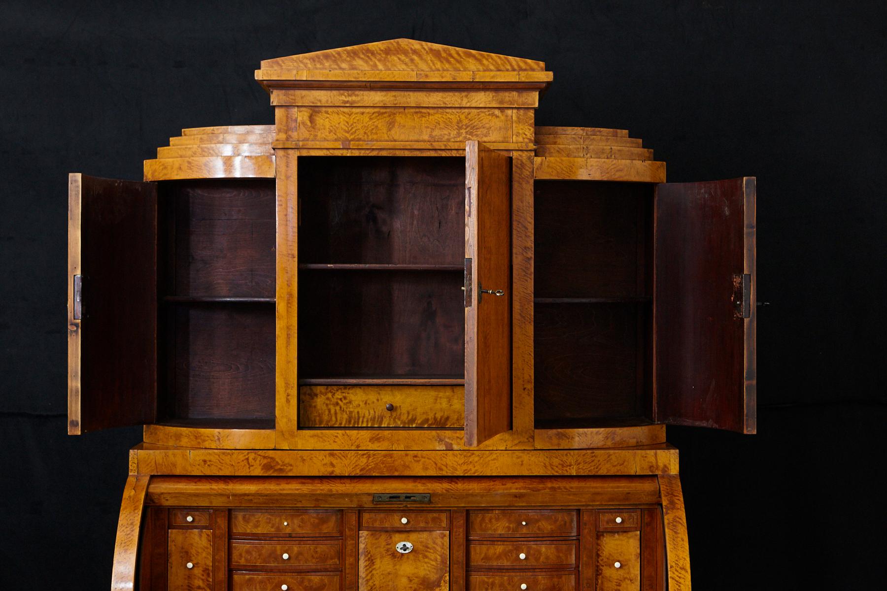 Late 19th Century Biedermeier Cylinder Top Secretaire with Pullout Desk For Sale 10