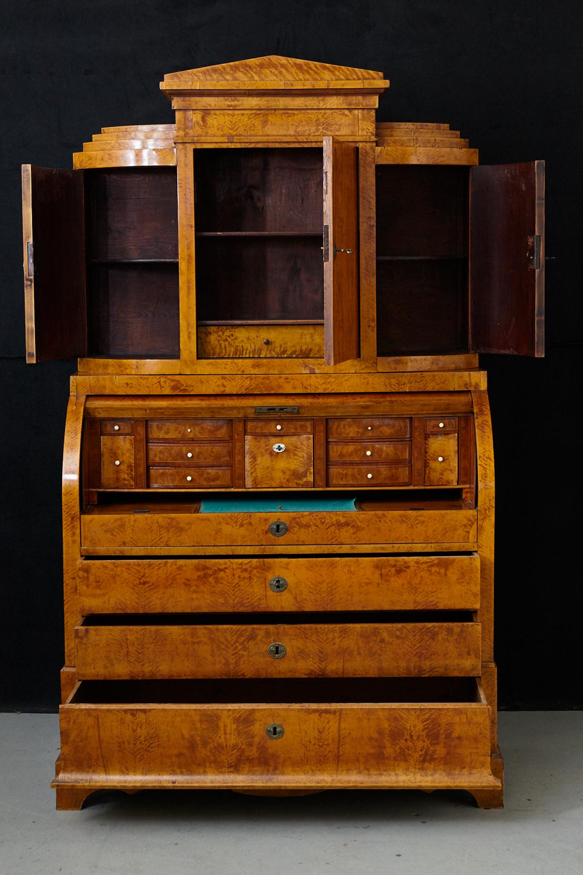 Late 19th Century Biedermeier Cylinder Top Secretaire with Pullout Desk For Sale 11