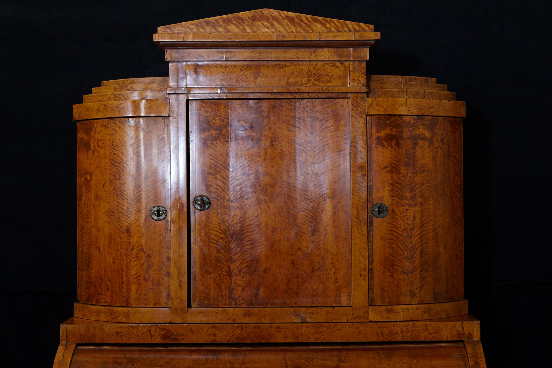 Walnut Late 19th Century Biedermeier Cylinder Top Secretaire with Pullout Desk For Sale