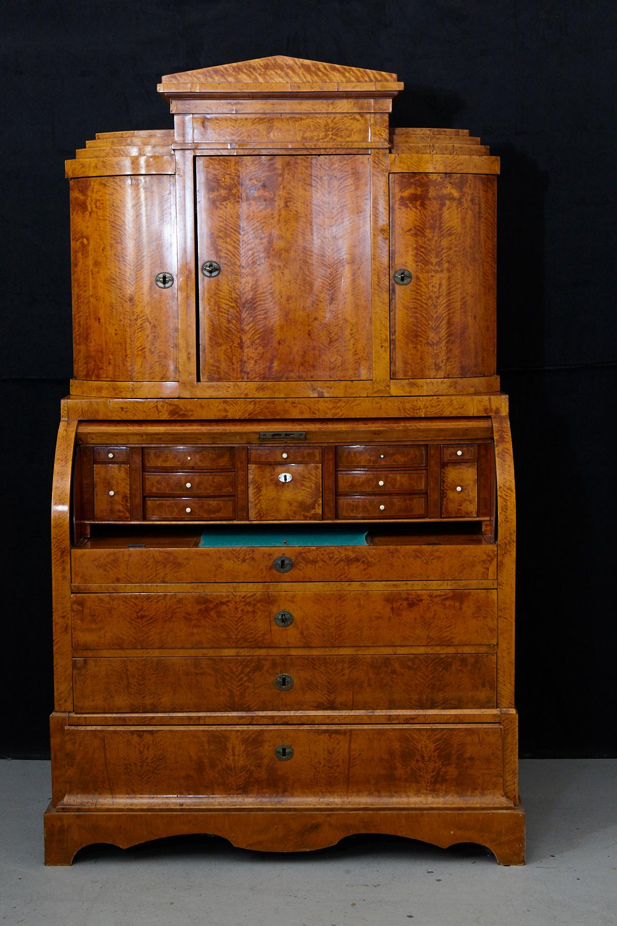Late 19th Century Biedermeier Cylinder Top Secretaire with Pullout Desk For Sale 3