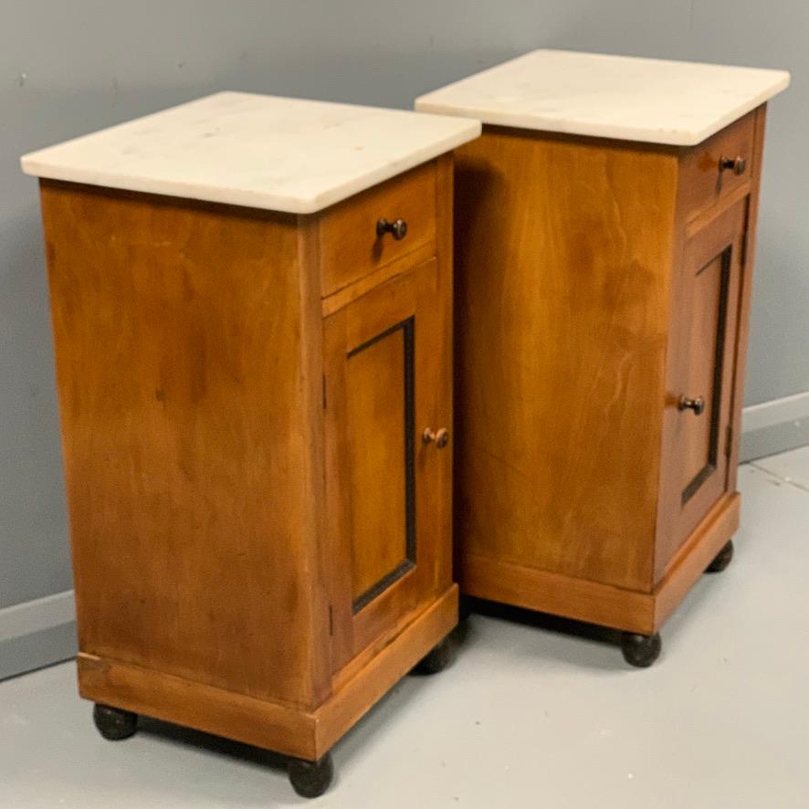 Swedish Late 19th Century Biedermeier Style Satinwood Bedside Cabinets with Marble Tops