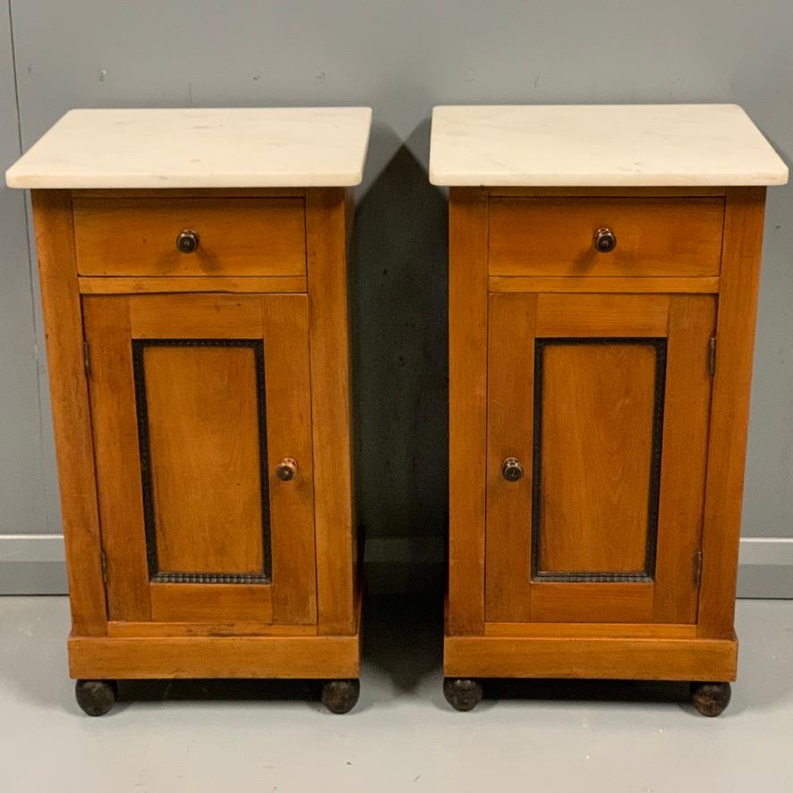 Late 19th Century Biedermeier Style Satinwood Bedside Cabinets with Marble Tops 1