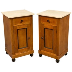 Late 19th Century Biedermeier Style Satinwood Bedside Cabinets with Marble Tops